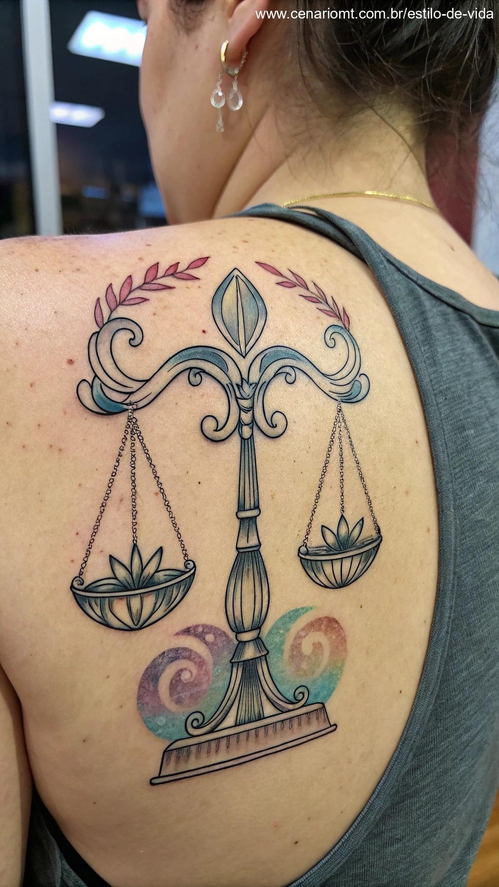 Tatuagem de Libra, simbolizando harmonia e equilíbrio.