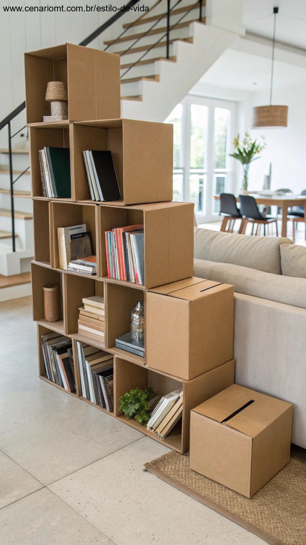 Caixas como prateleiras para livros.