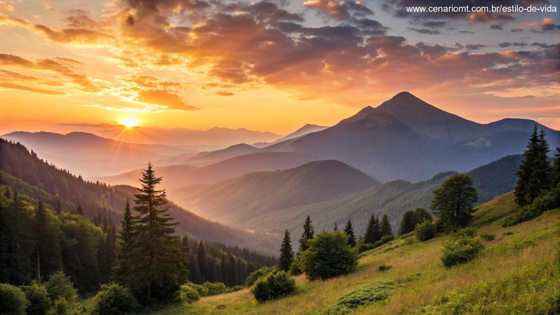 Imagem de uma bela vista de montanha com o sol nascendo, simbolizando uma mensagem de esperança.