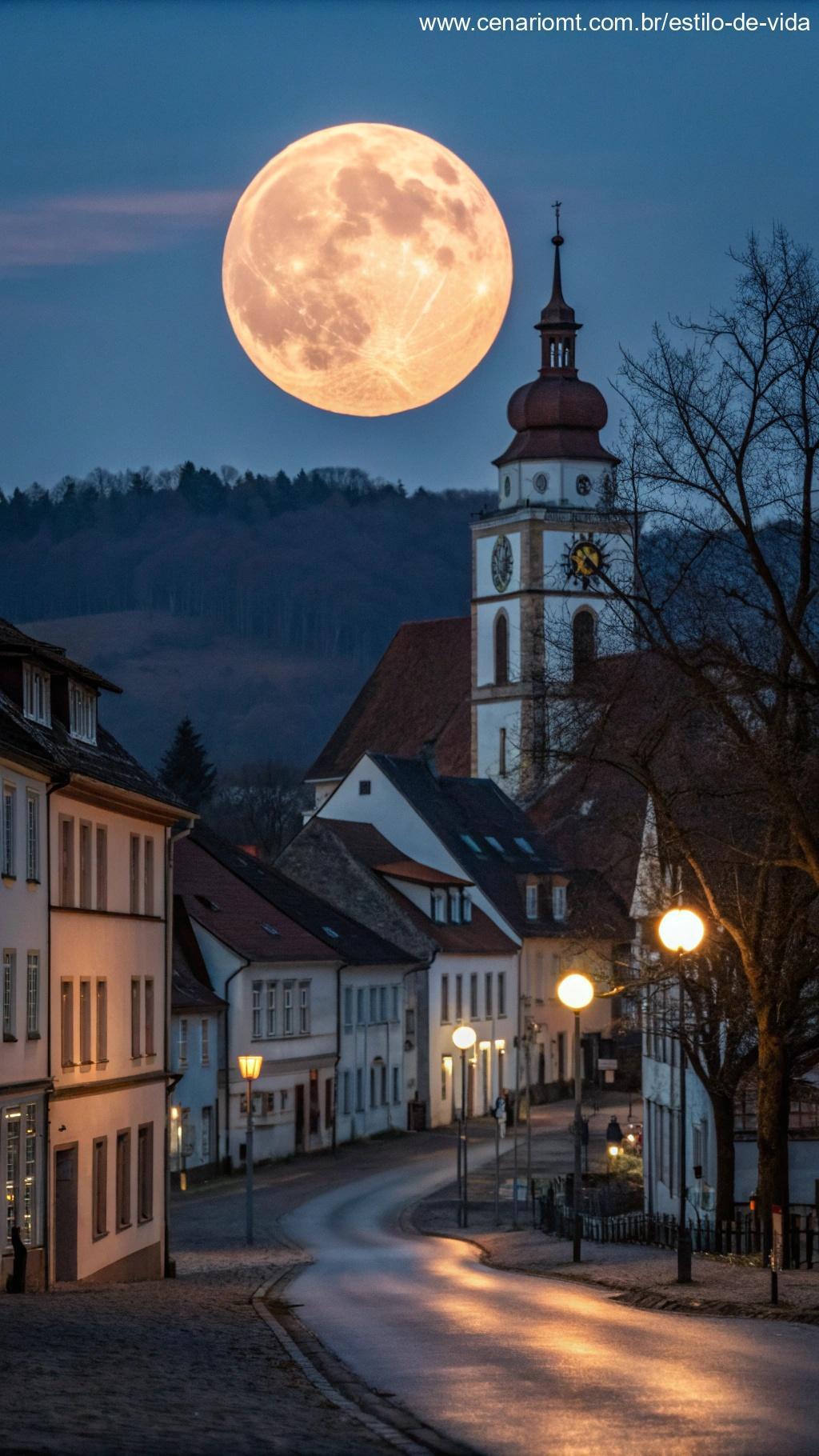 Lua iluminando uma cidade adormecida, simbolizando seus efeitos psicológicos.