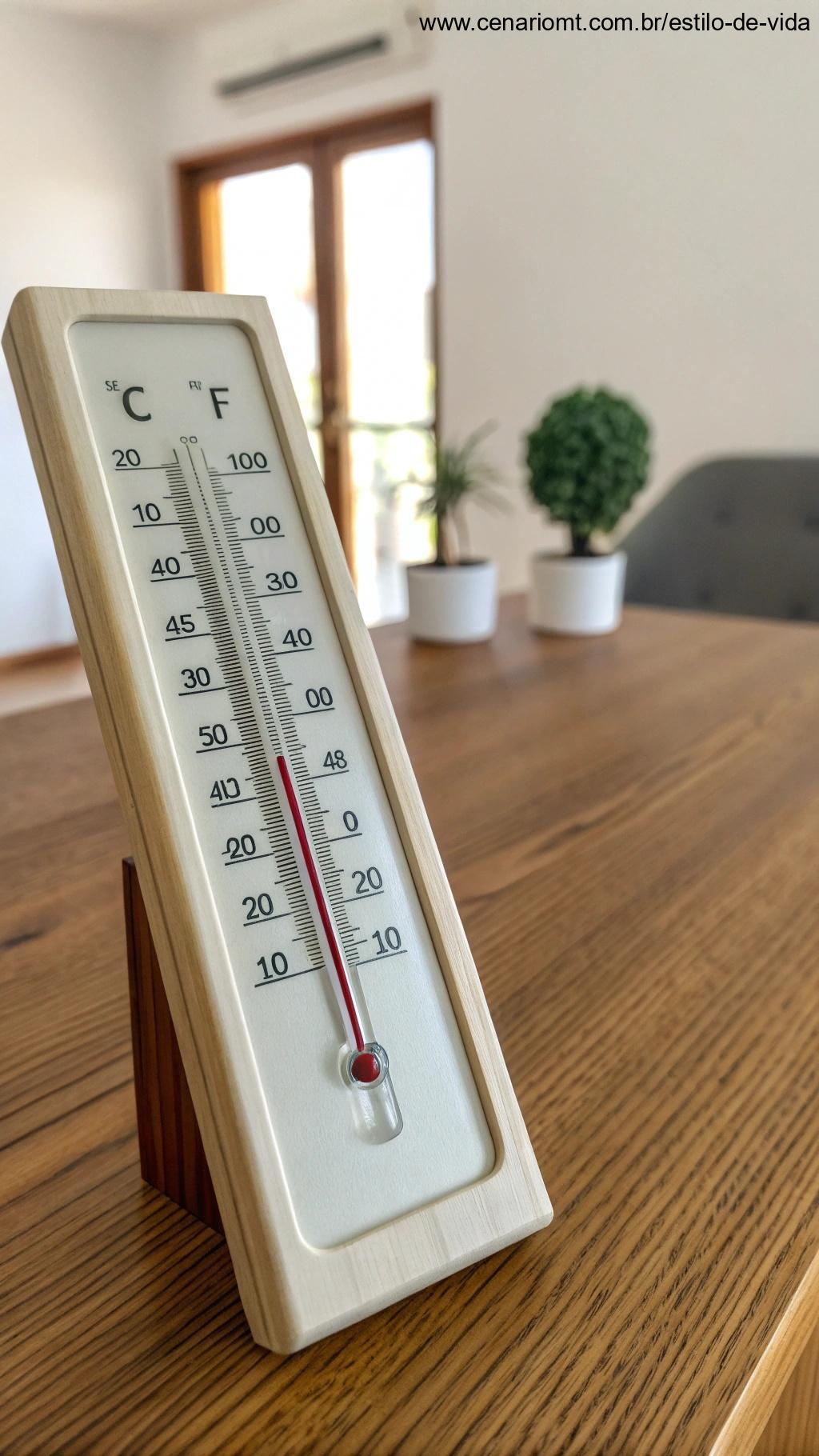 Termômetro e higrômetro mostrando um ambiente controlado com a temperatura e umidade ideais.
