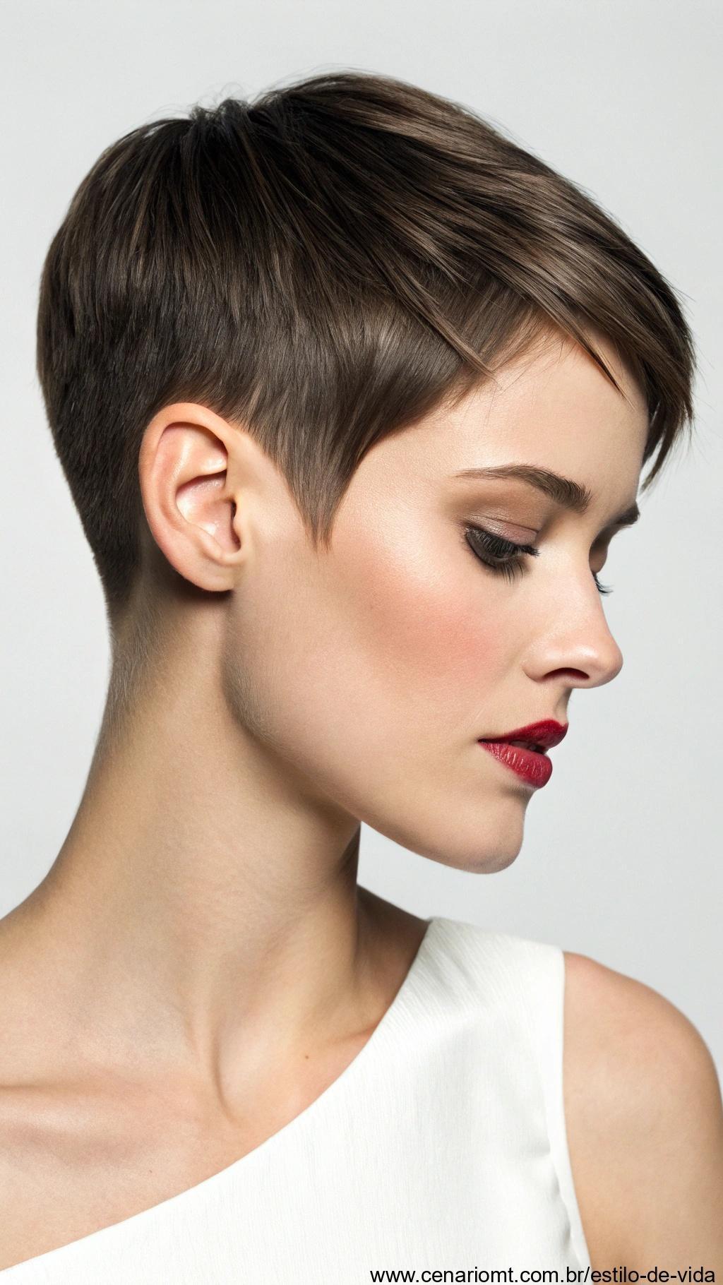 Estilo minimalista com cortes de cabelo curtos, oferecendo uma aparência limpa e chique.
