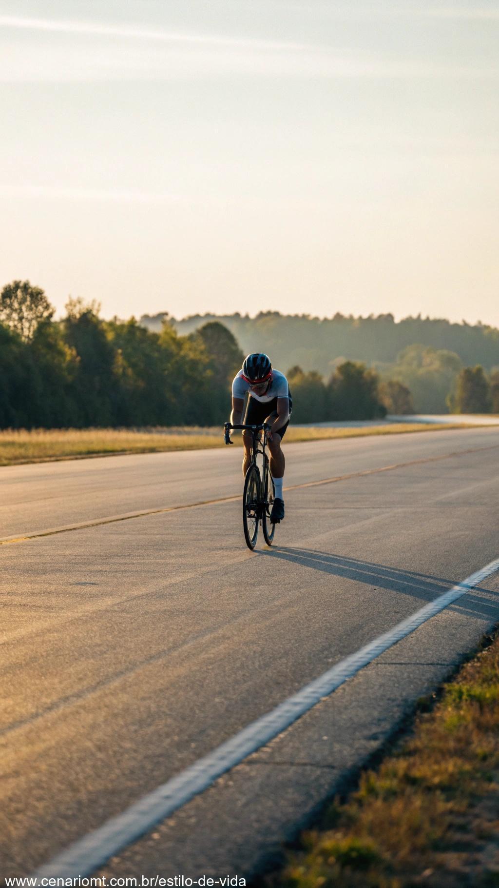 Ciclista em sprint em uma estrada plana durante um treino intervalado