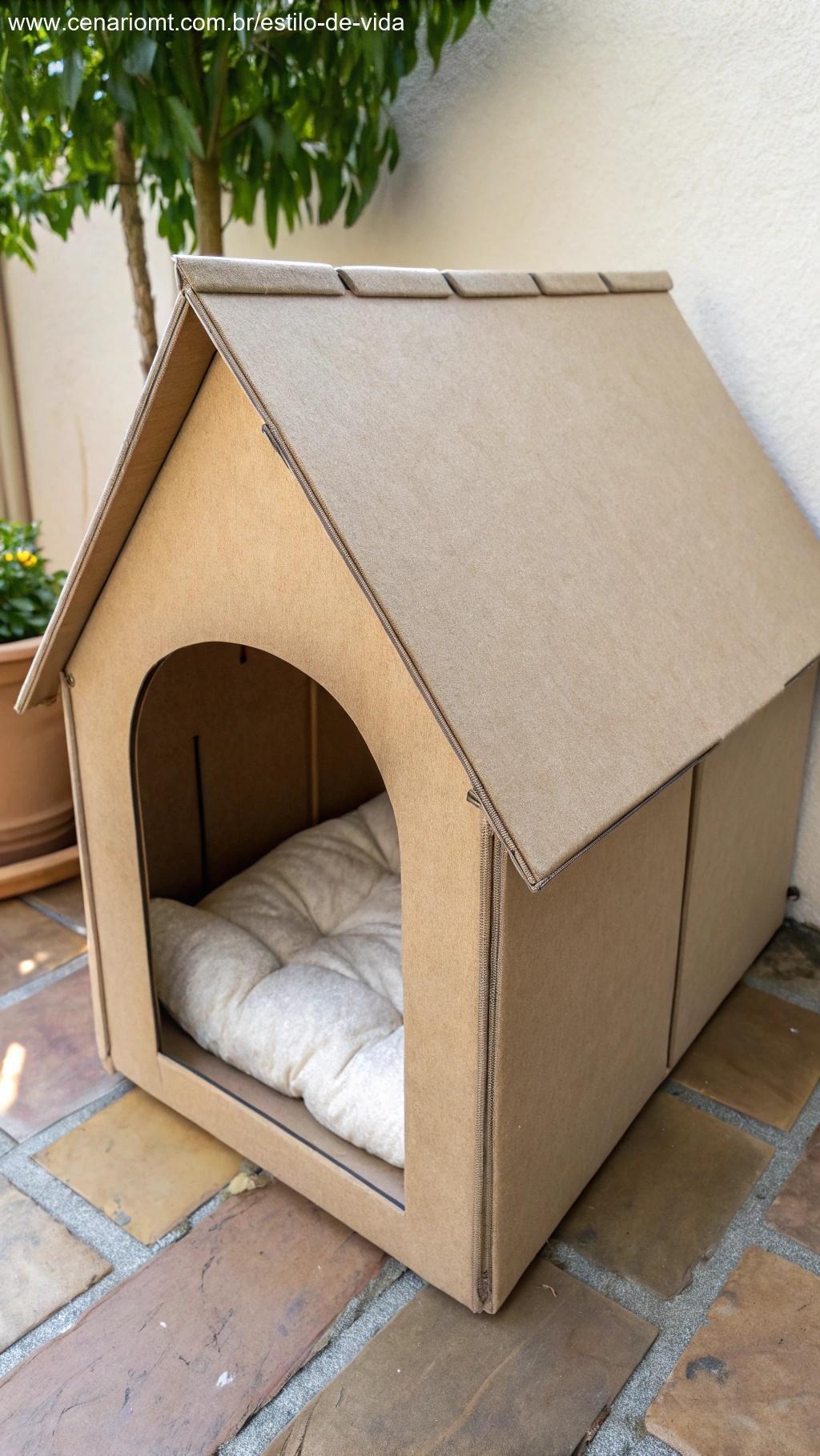 Casinha para pets feita de papelão reciclado.