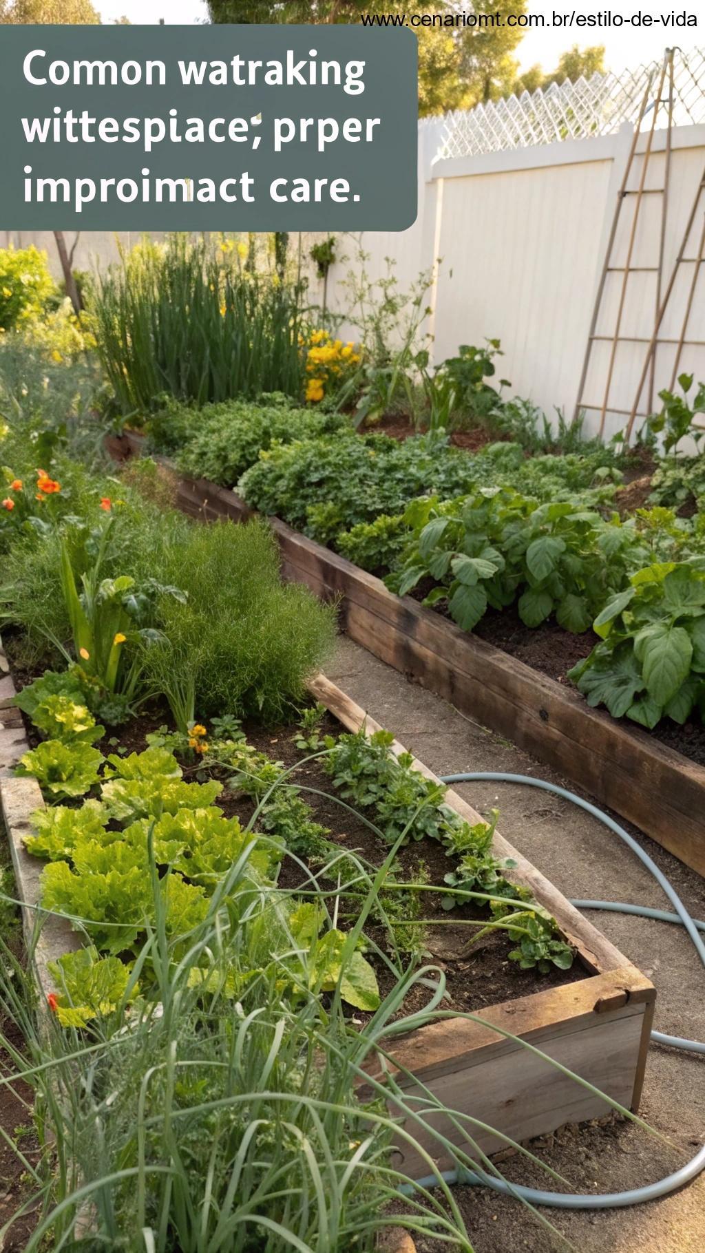 Erro comum na horta: excesso de rega, espaçamento inadequado e falta de cuidados com as plantas.