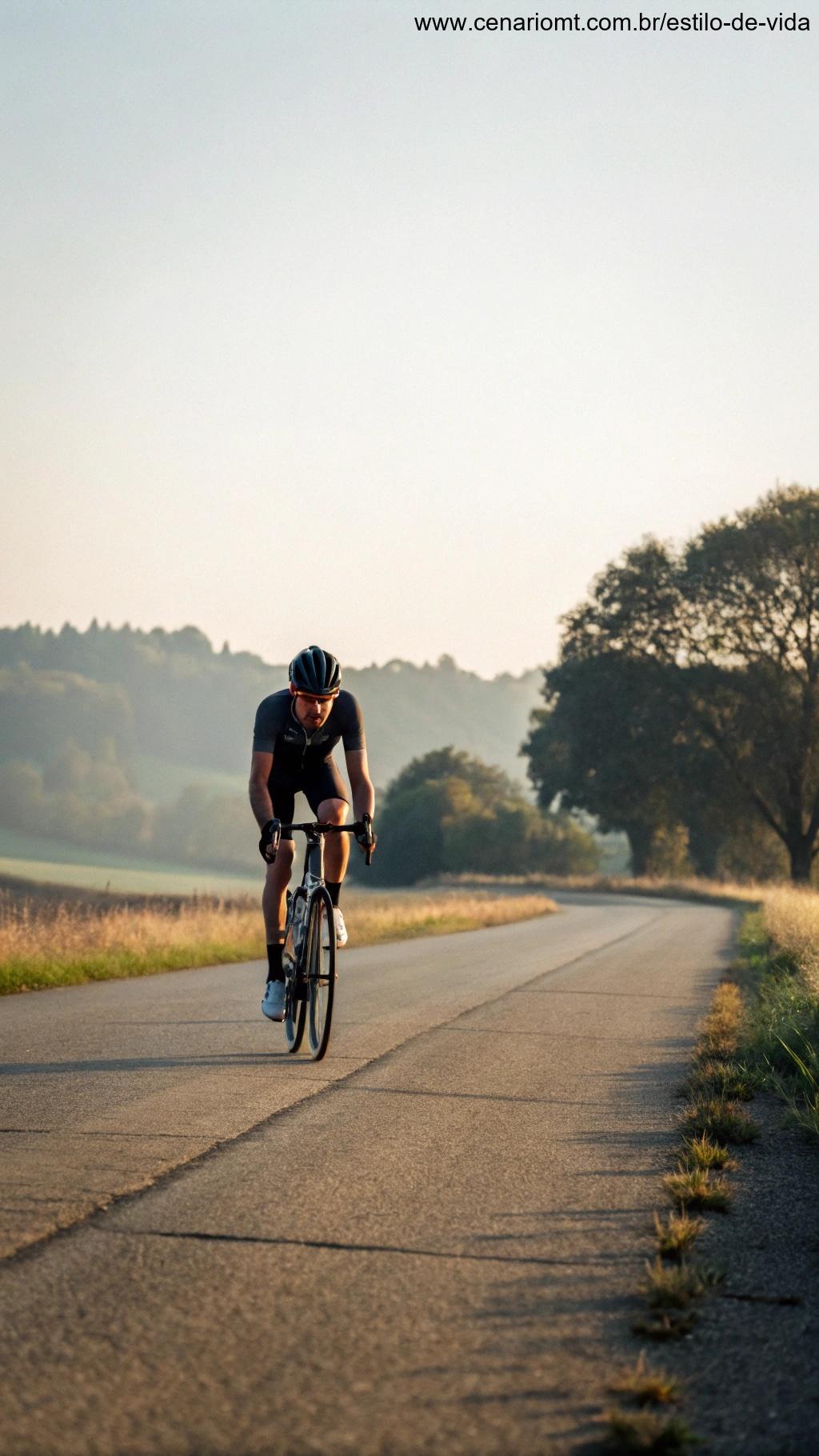 Ciclista mantendo uma postura perfeita enquanto pedala em uma estrada plana