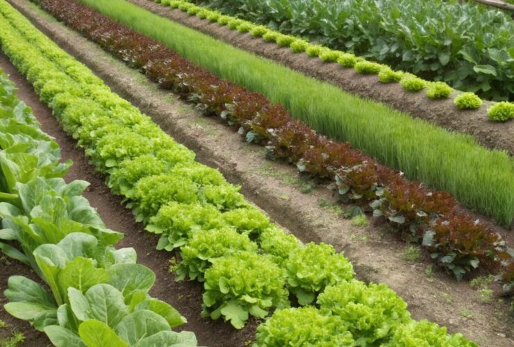 Imagem de um jardim de vegetais saudável com diferentes técnicas de poda para aumentar a produção.