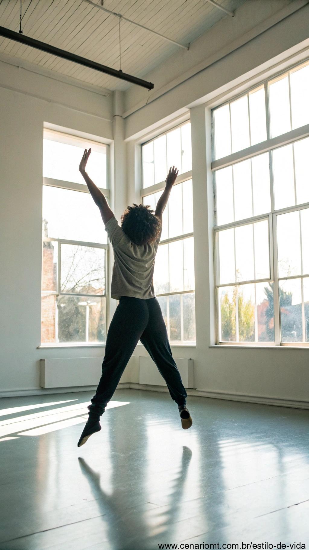 Pessoa fazendo jumping jacks em um ambiente amplo