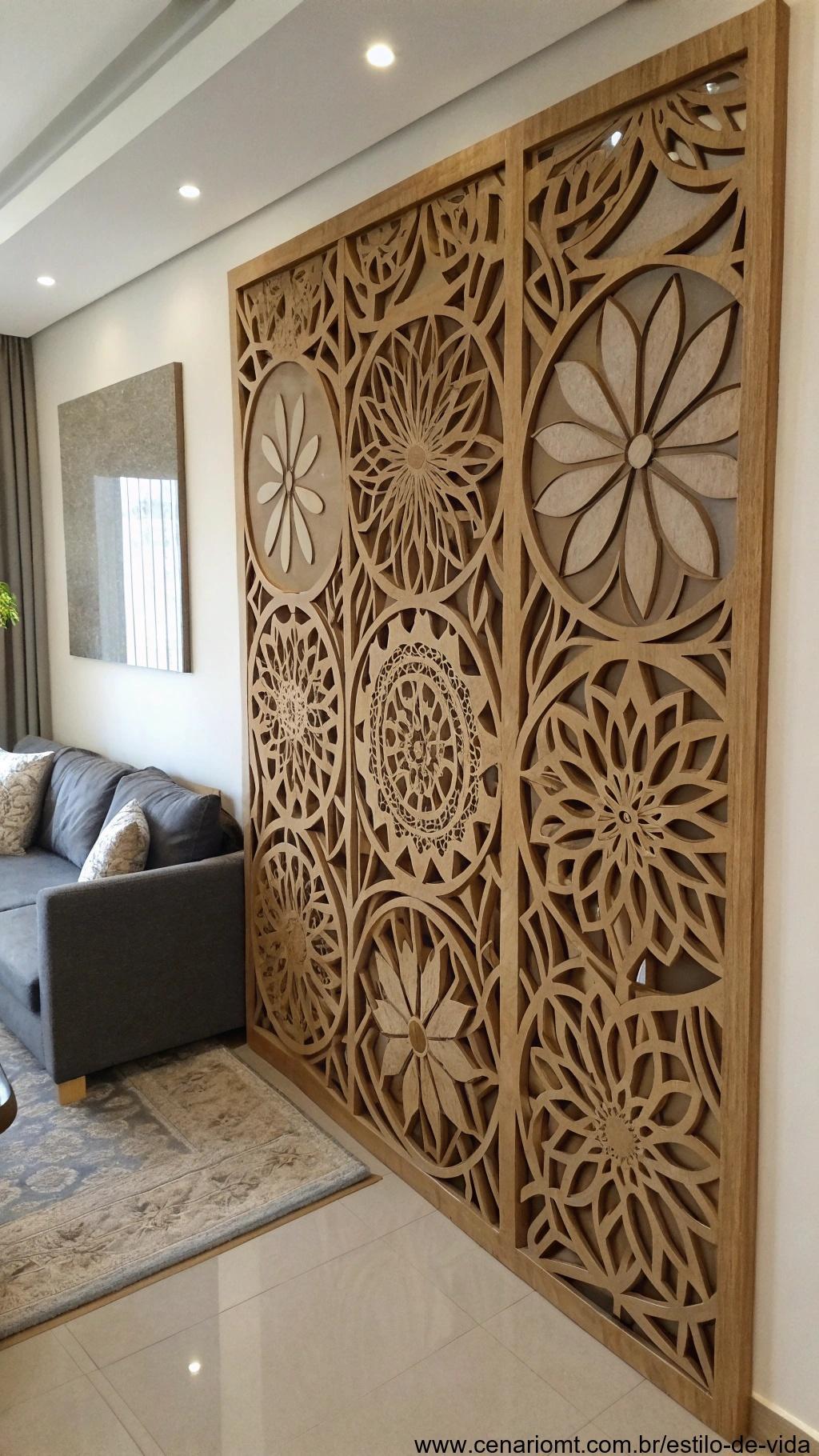 Painel decorativo feito com papelão reciclado.