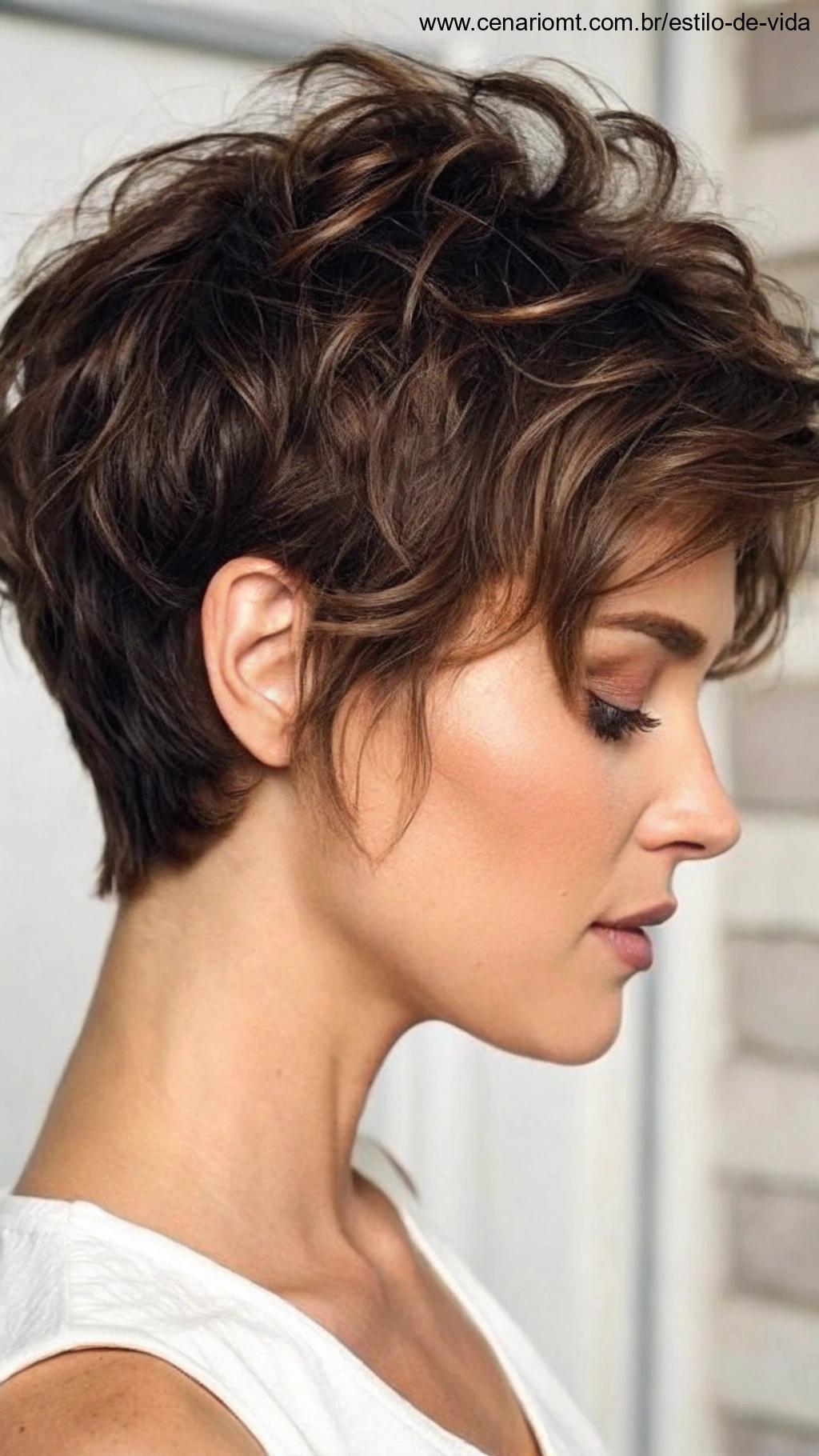 Pixie volumoso com camadas, cheio de movimento.