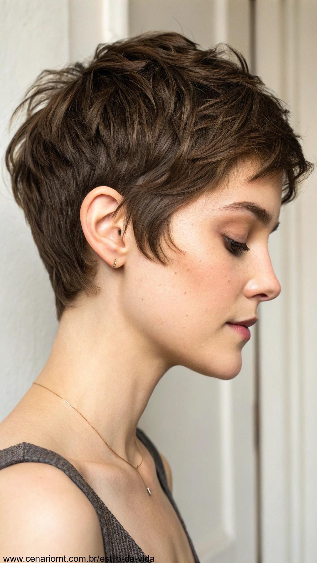 Pixie com toque natural, simples e autêntico.