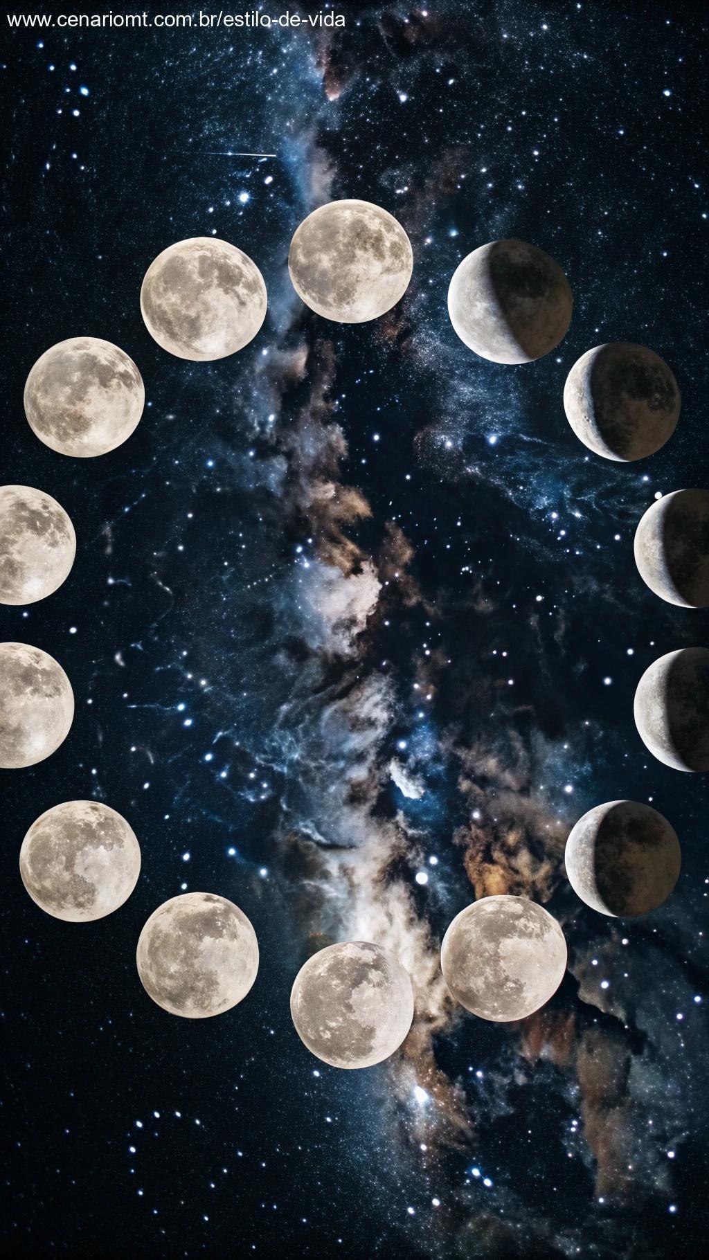 Representação artística das oito fases da lua, dispostas em um padrão circular.