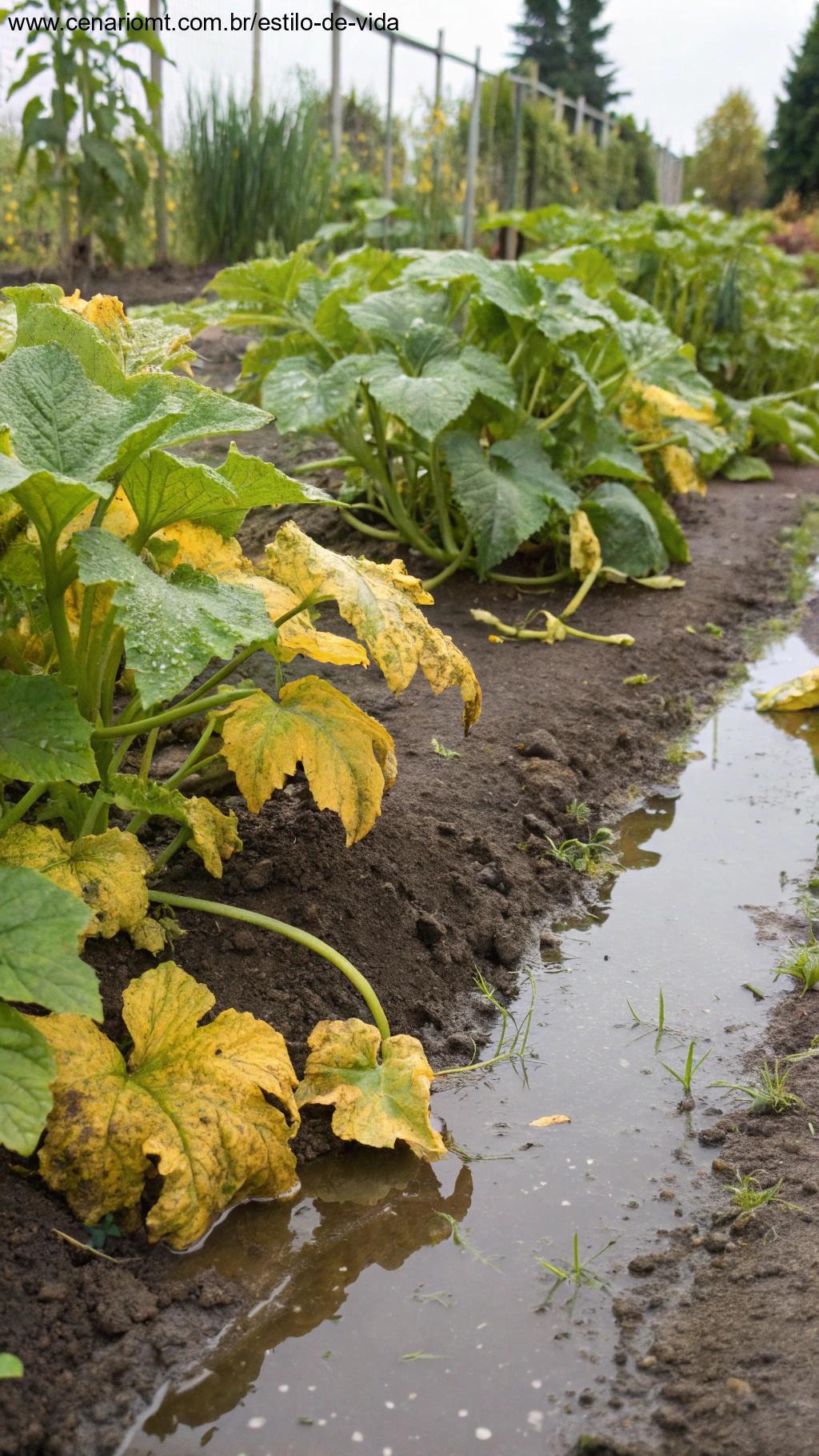 Excesso de rega pode causar danos às plantas, deixando-as com folhas amareladas.
