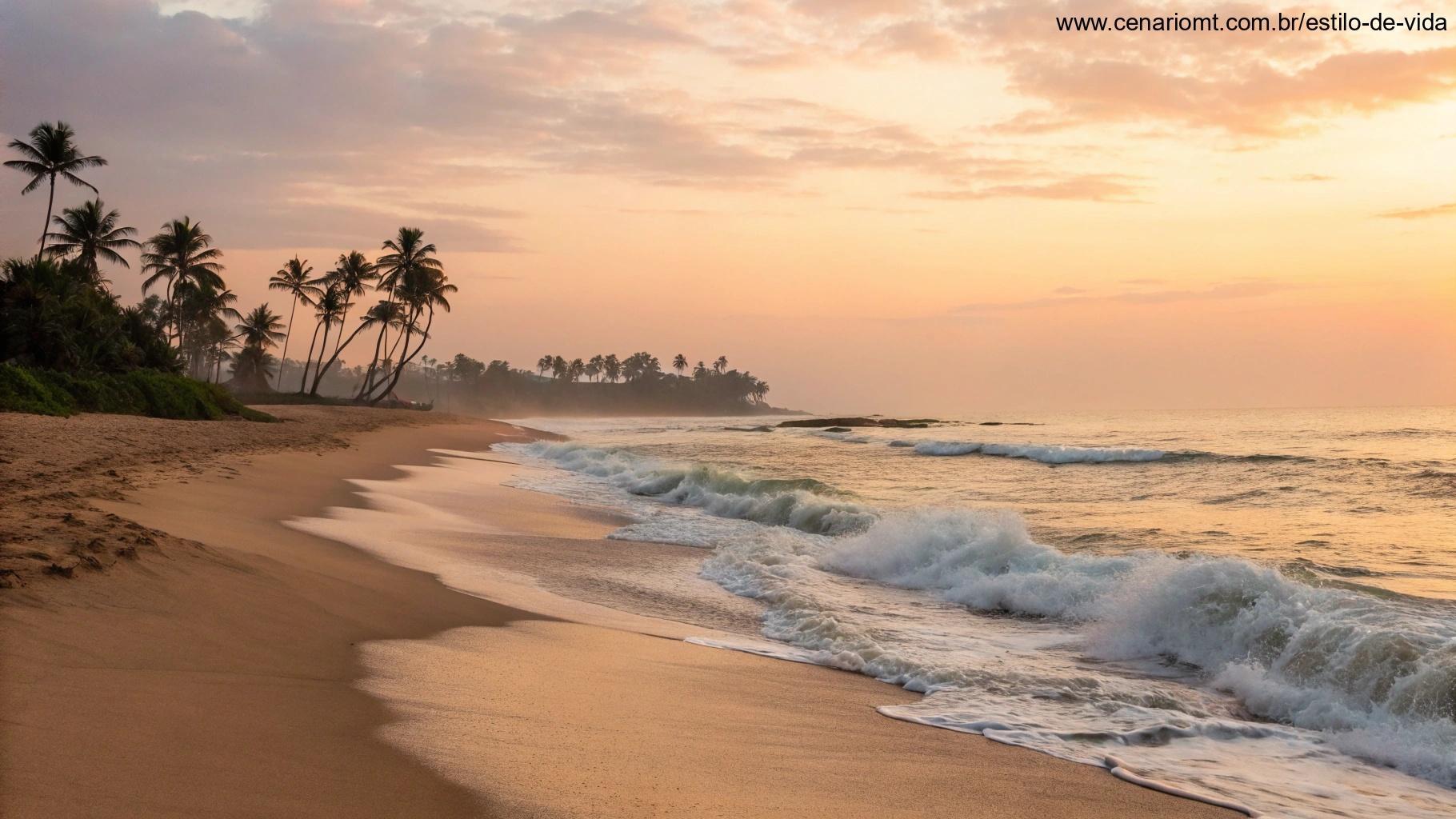 Imagem de uma praia tranquila ao amanhecer, simbolizando confiança em Deus.