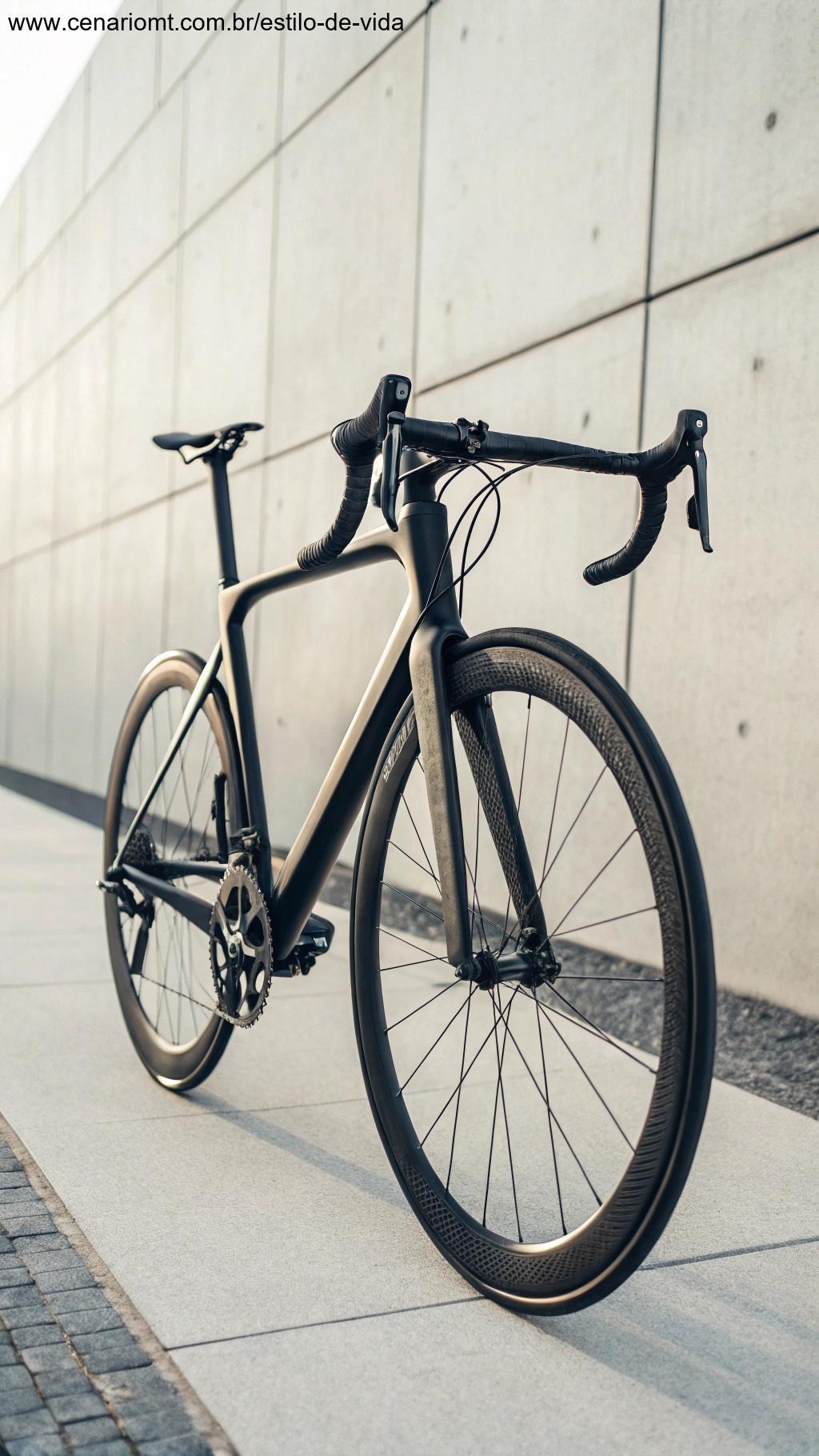 Bicicleta de alta tecnologia com design aerodinâmico, quadro de fibra de carbono e sistema de marchas avançado