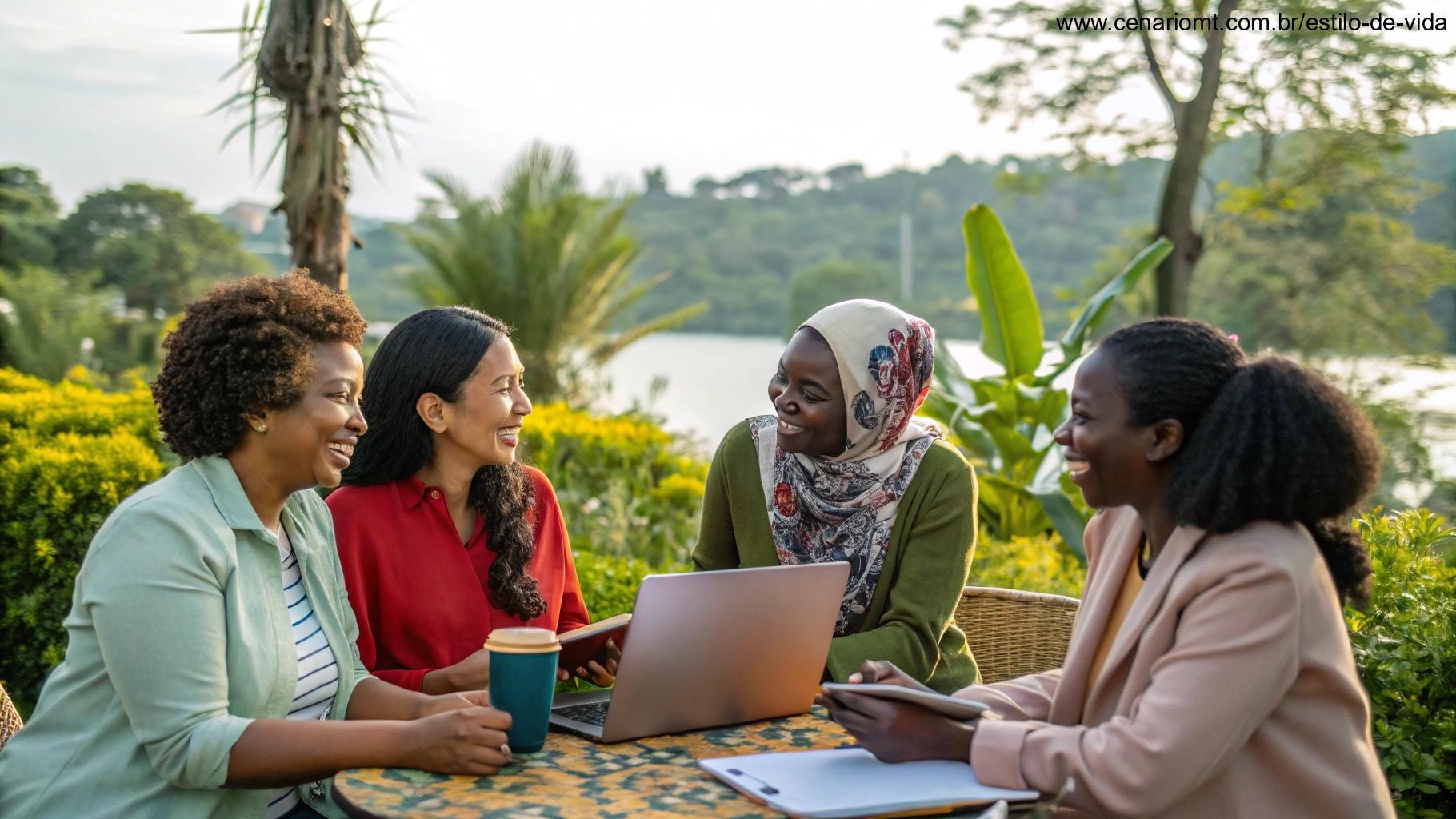 Grupo de mulheres diversas colaborando e fazendo a diferença.