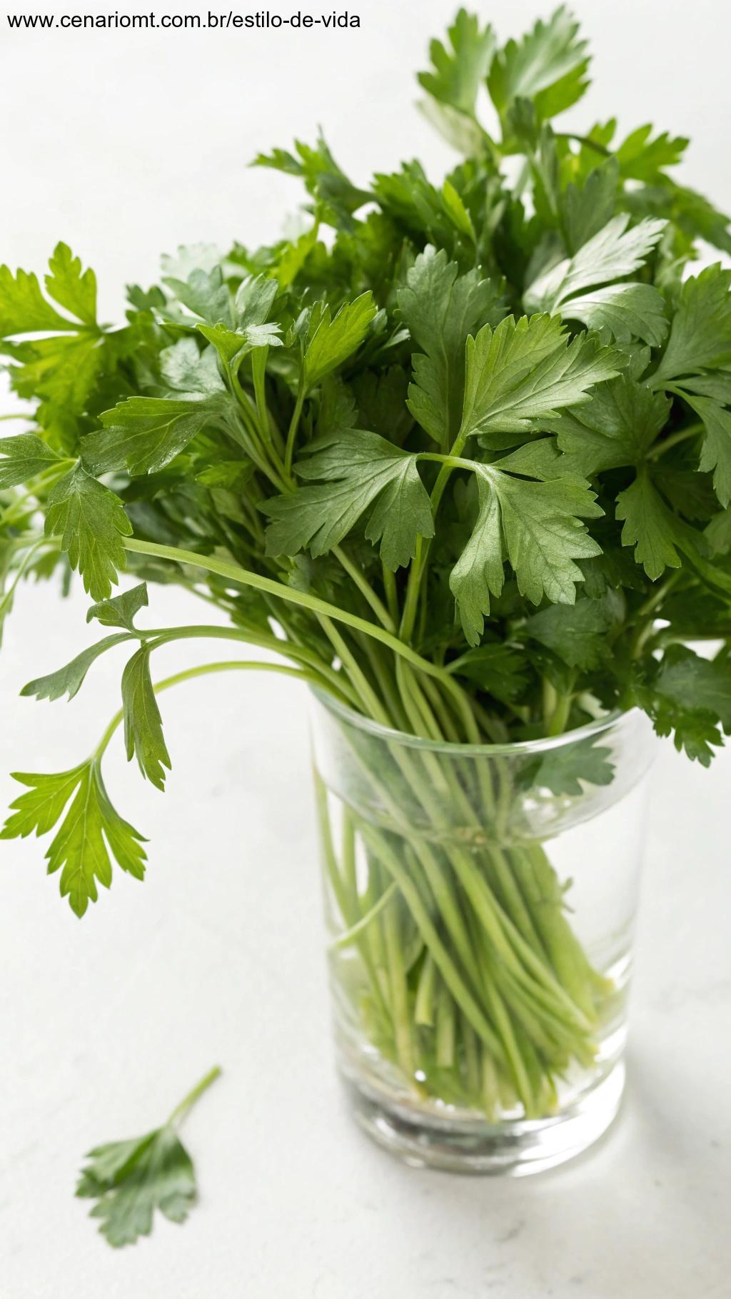 Salsinha fresca com folhas verdes brilhantes e caules finos