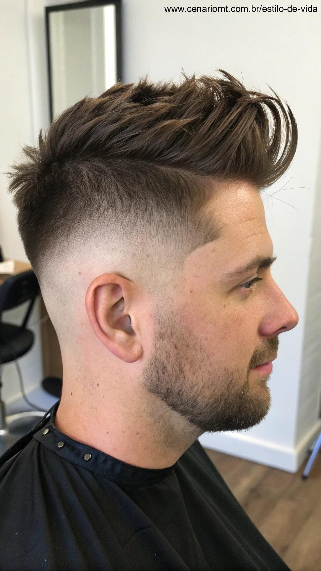 Corte undercut com linhas limpas e topo um pouco bagunçado.