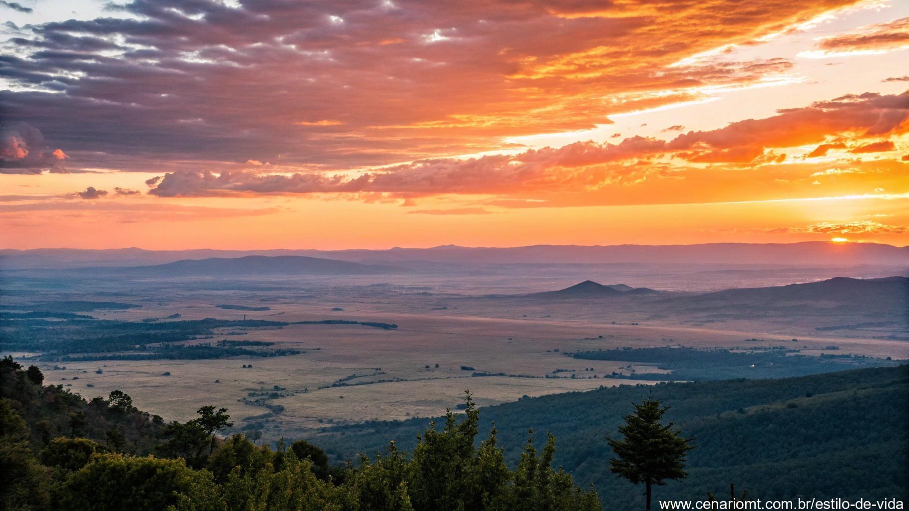 Imagem otimista de um nascer do sol sobre uma paisagem vasta, simbolizando o começo de uma semana cheia de vitórias.