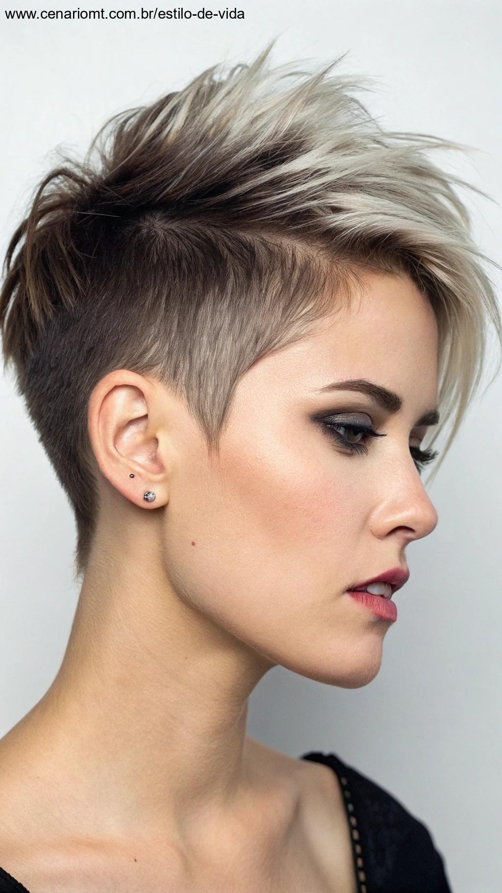 Corte pixie assimétrico, ousado e moderno.