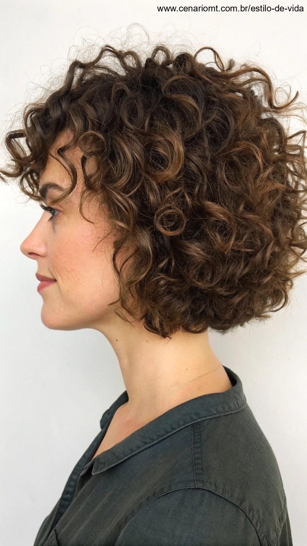 Bob desfiado para cabelos cacheados, abraçando a textura natural com cachos definidos e volume