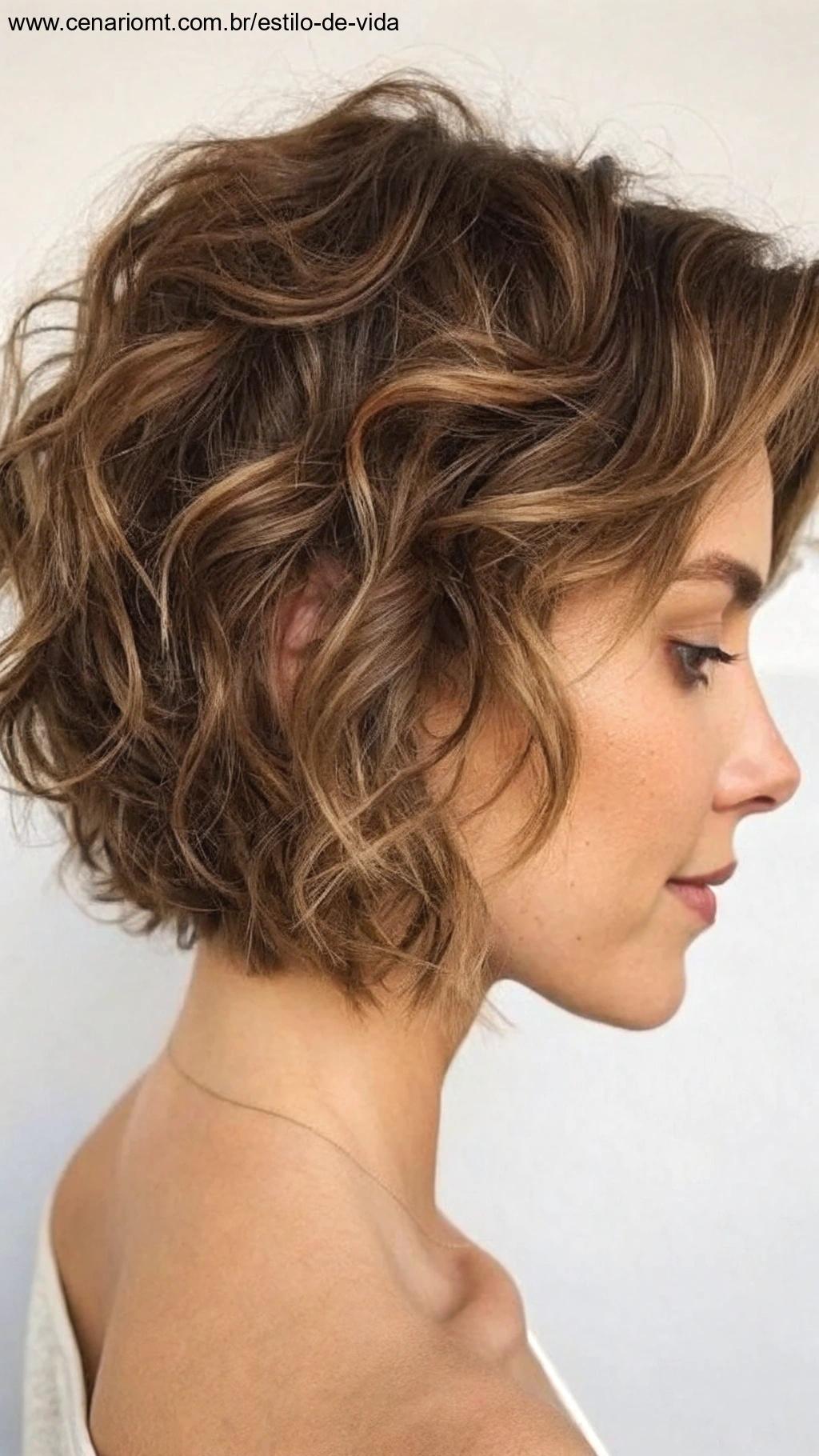 Corte curto texturizado com volume e ondas bagunçadas.