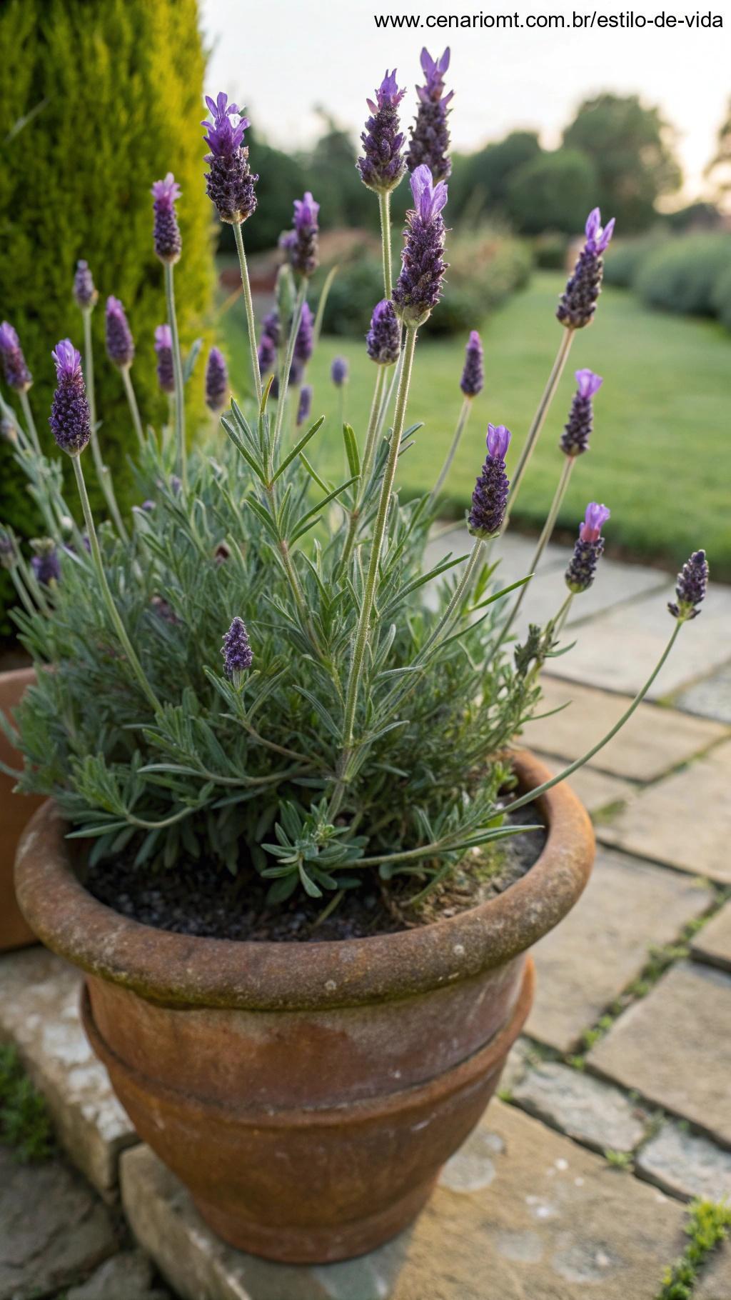 Planta de Lavanda com flores roxas em pleno florescimento.