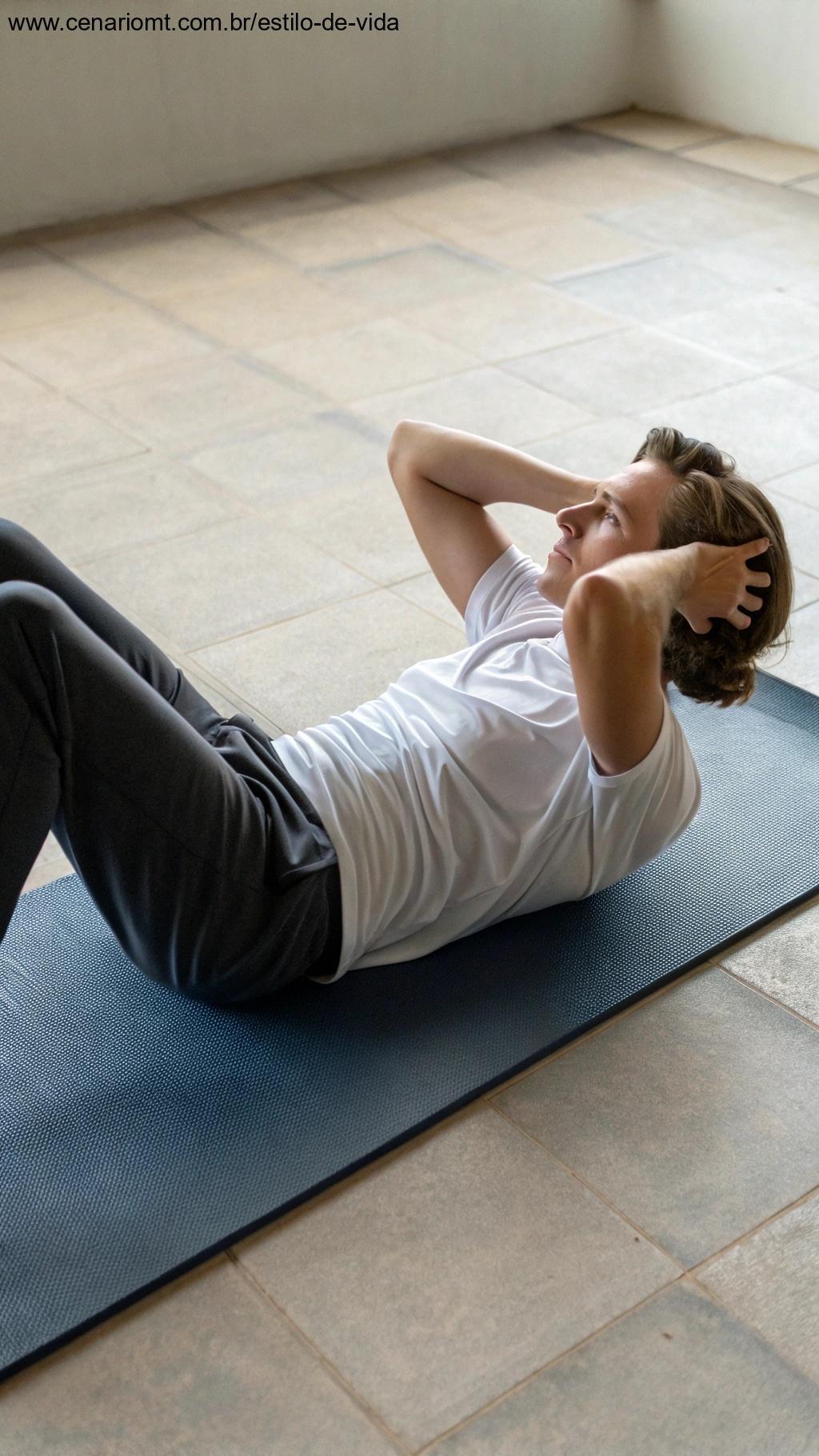 Pessoa fazendo abdominais no tapete de yoga