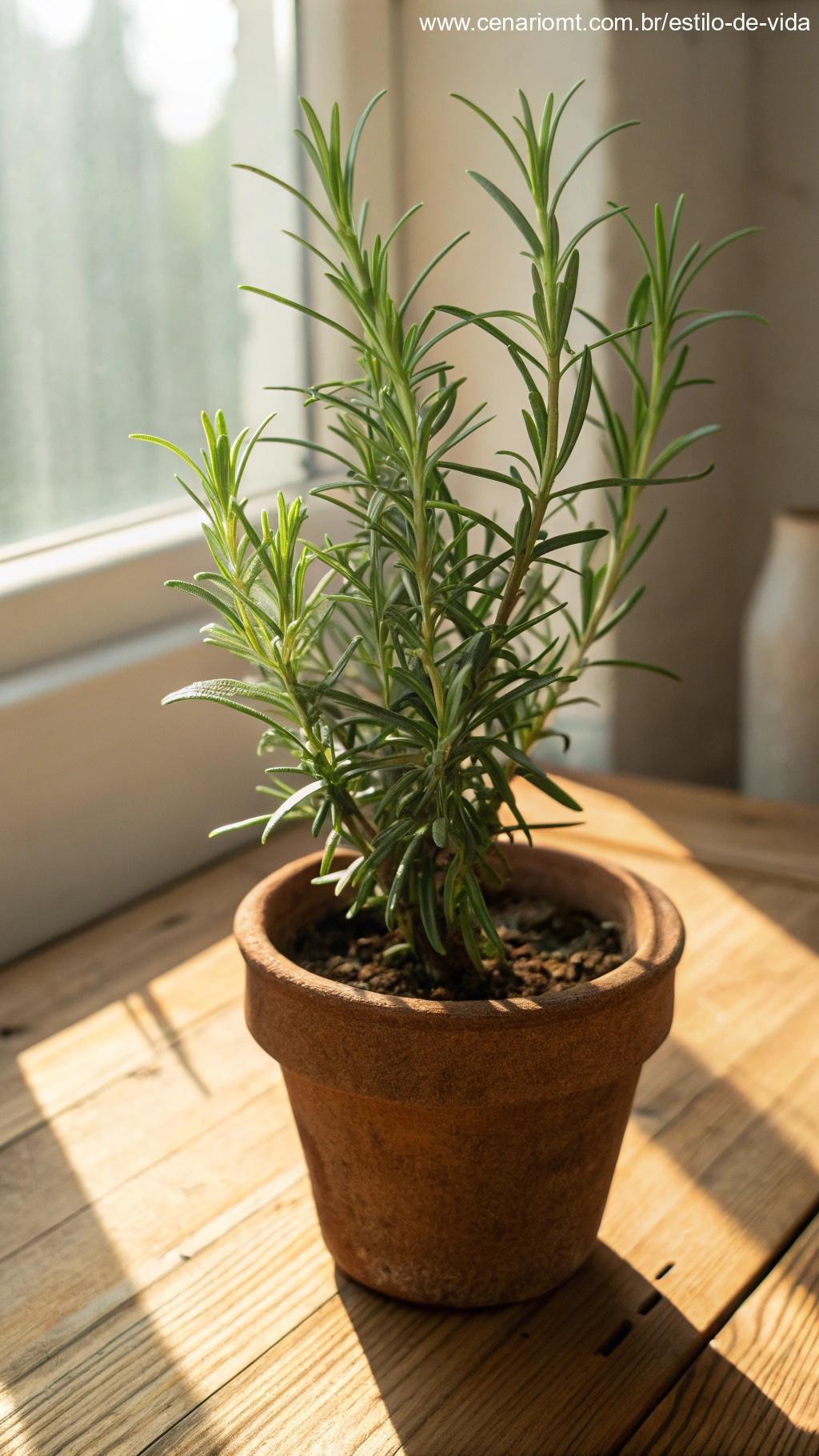 Planta de Alecrim com folhas verdes e aroma intenso.