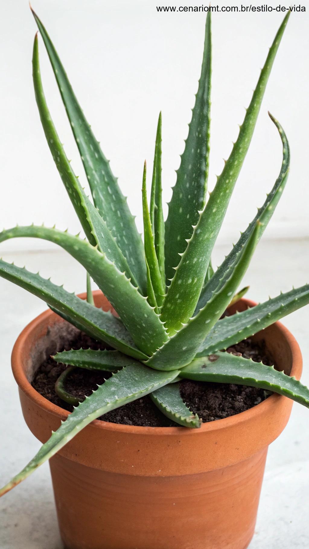 Planta Babosa com folhas grossas e carnudas em um vaso de barro