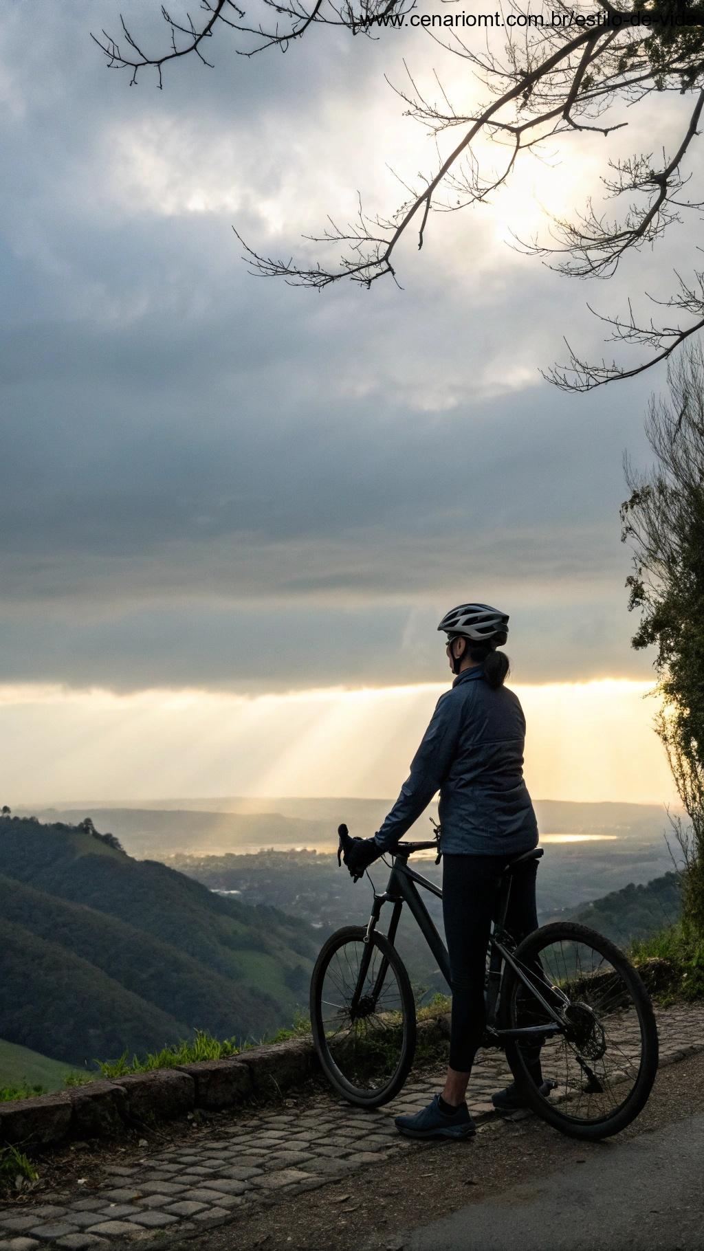 Ciclista admirando a vista e se sentindo inspirado