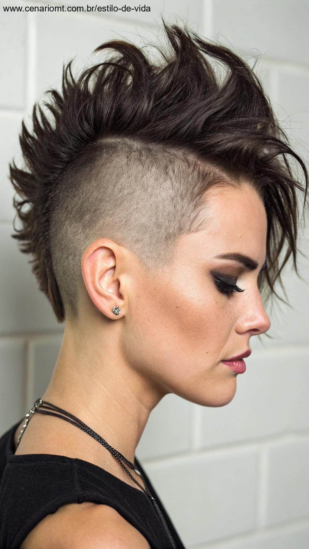 Corte mohawk com franja: mohawk ousado com franjas texturizadas.