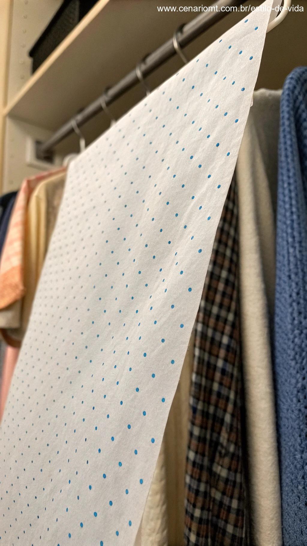 Papel anti-mofo colocado dentro de um armário.