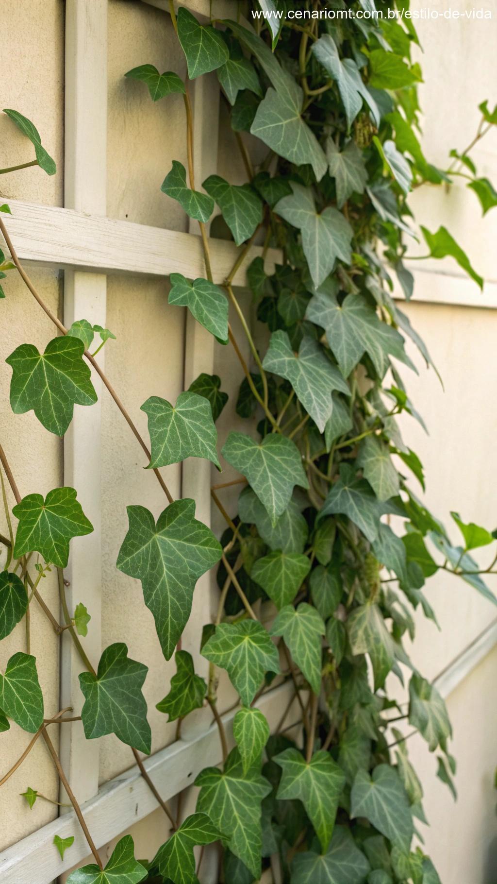 Planta Hera com folhas verdes rastejantes em um pequeno suporte