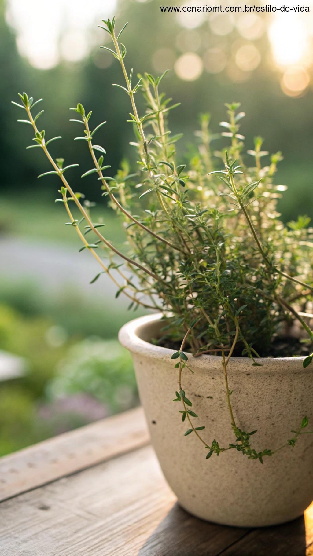 Planta de Tomilho com folhas pequenas e delicadas.