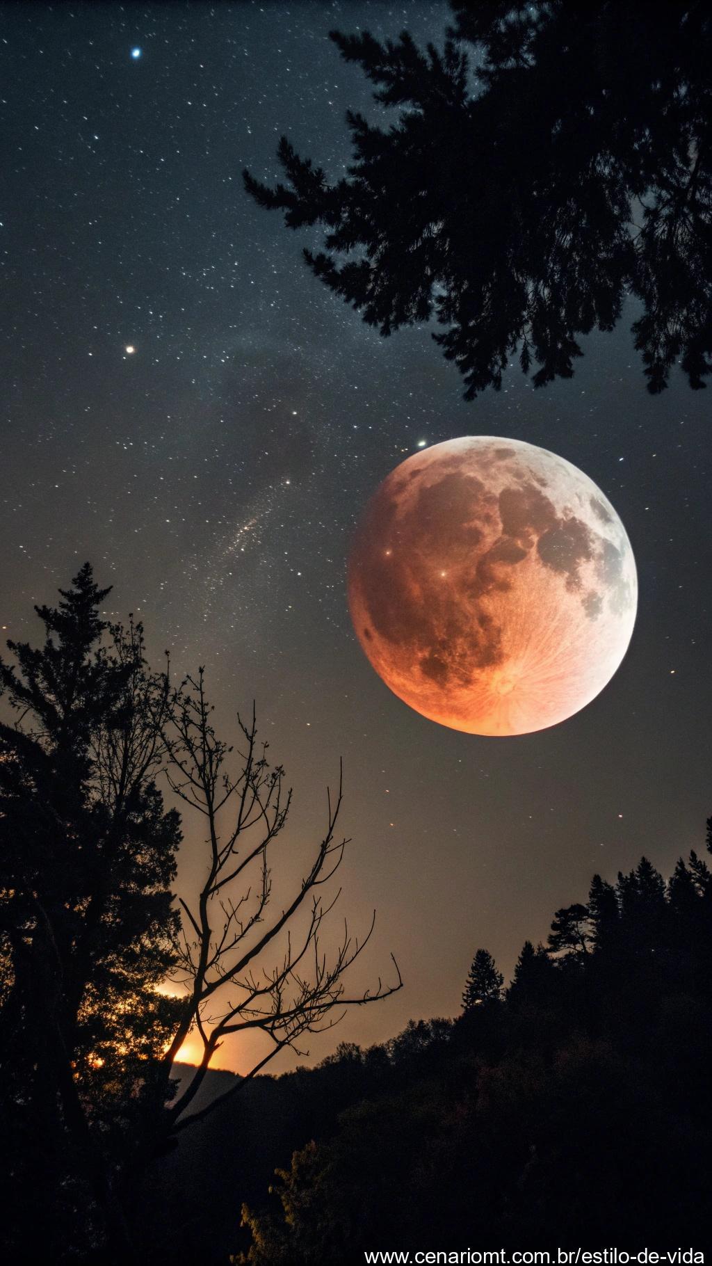Vista impressionante de um eclipse lunar.