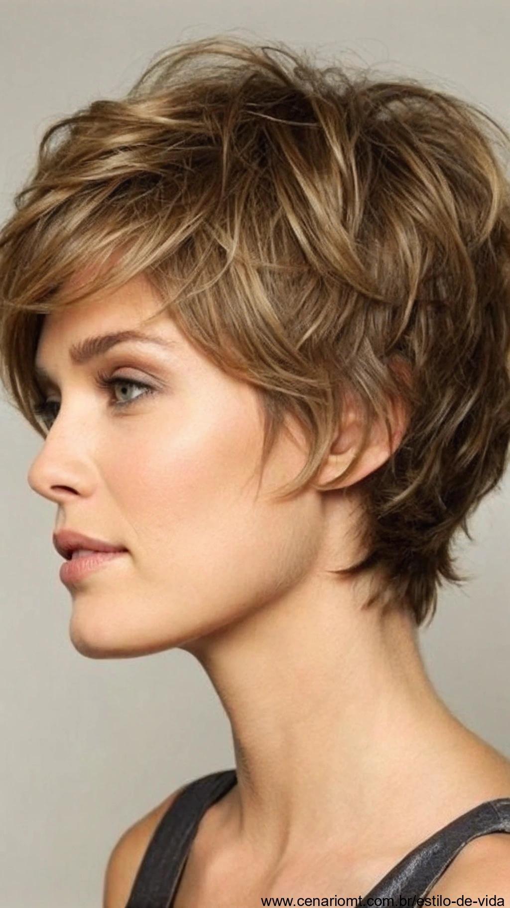 Corte curto com volume natural.