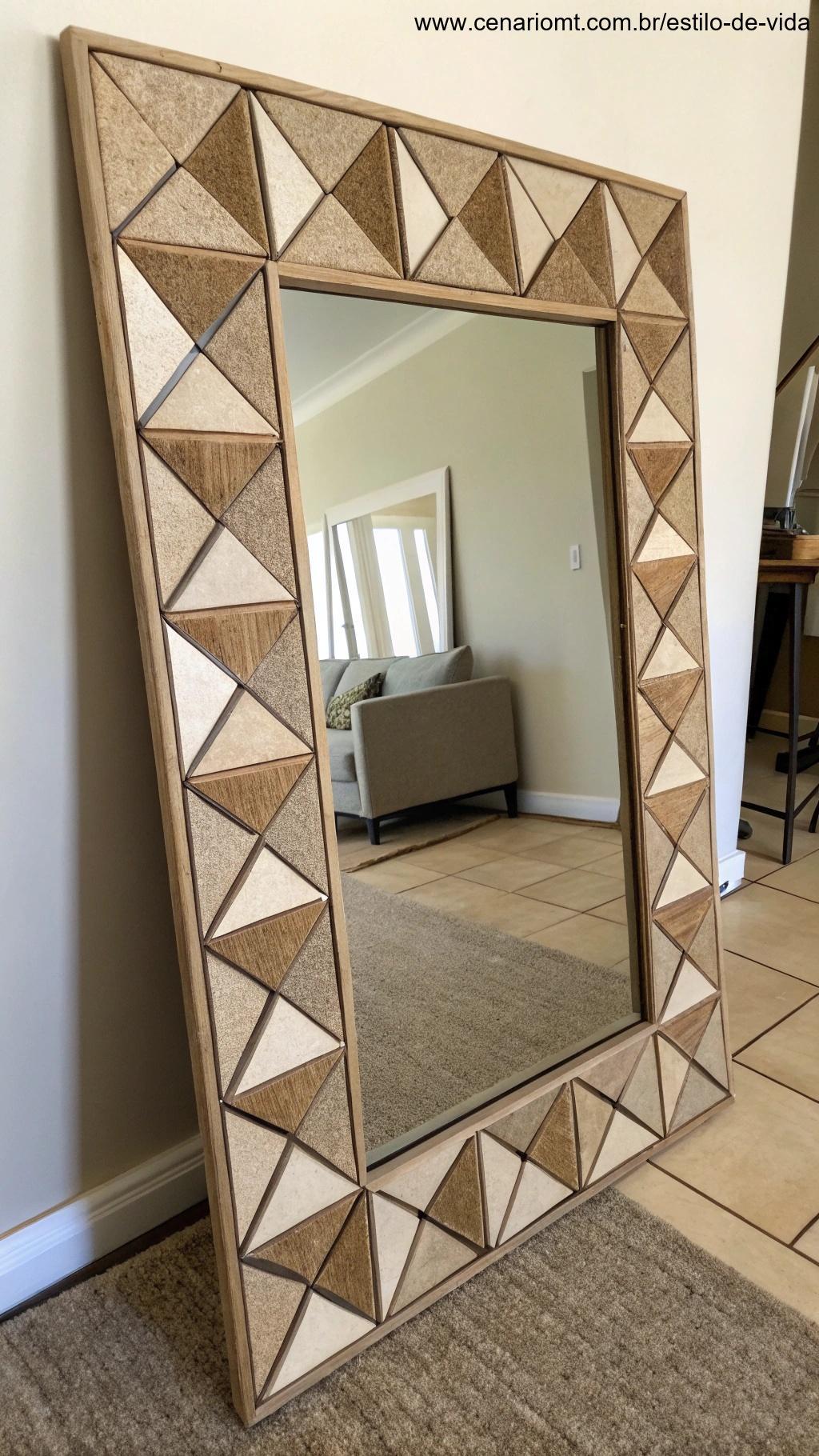 Moldura para espelho feita de papelão com acabamento sofisticado.