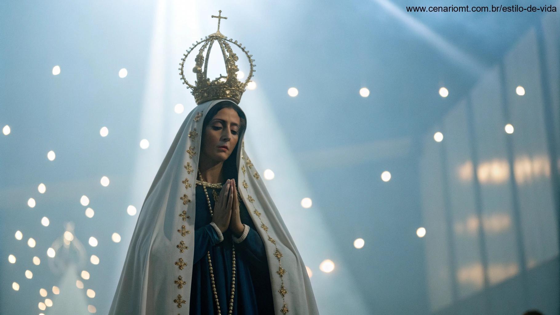 Cena inspiradora mostrando a importância da fé e devoção com Nossa Senhora Aparecida.