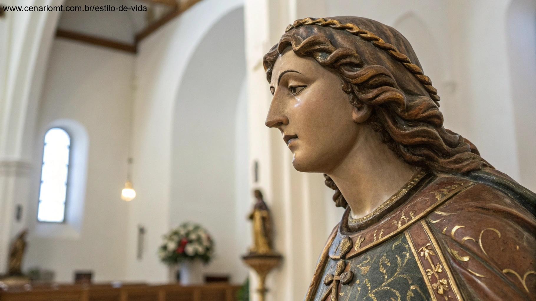 Estátua detalhada de um santo, simbolizando devoção e reverência.