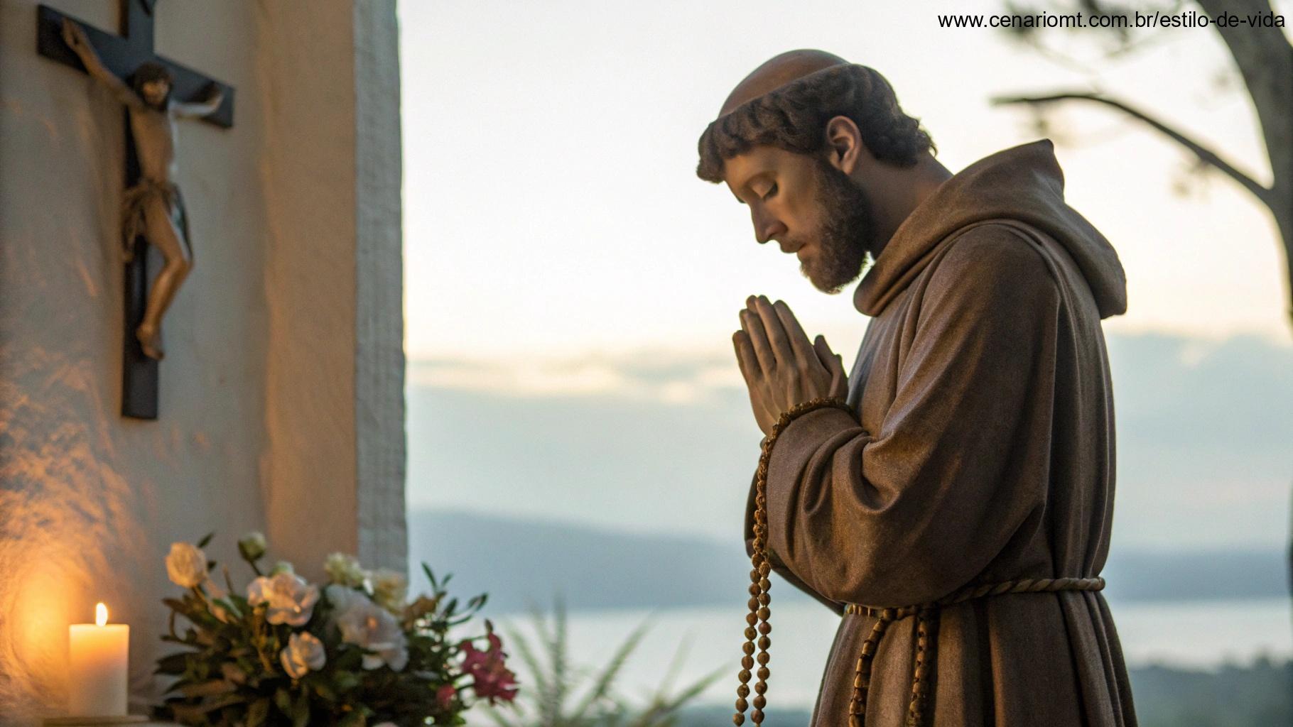 Representação artística de um santo em um momento de devoção.
