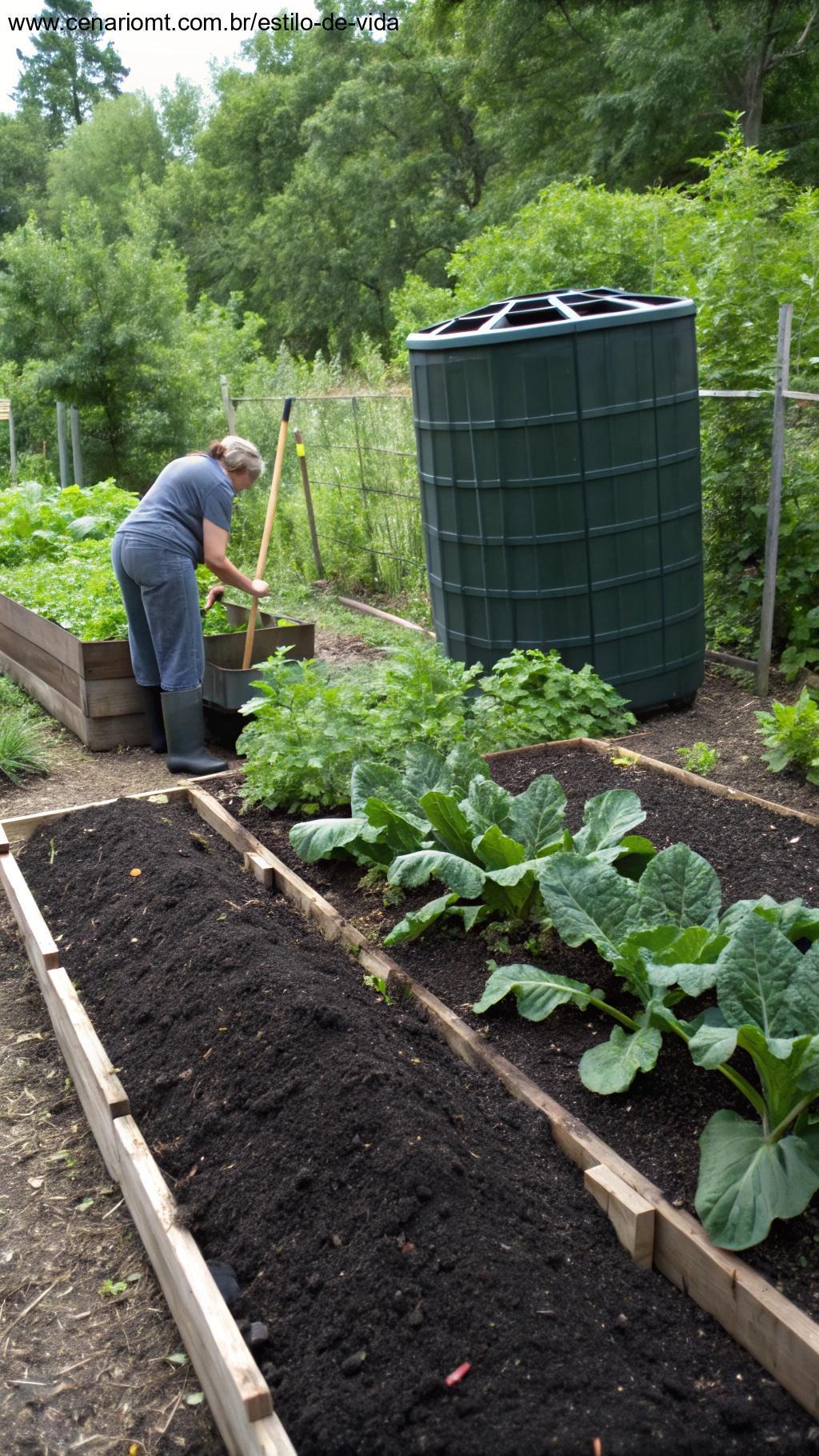 Horta saudável com solo rico em nutrientes graças à compostagem.
