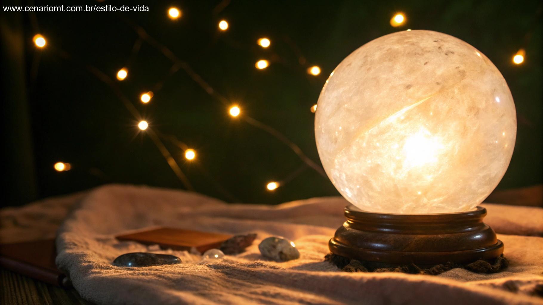 Imagem de uma bola de cristal brilhante com luz suave ao redor, simbolizando energias positivas para a semana.