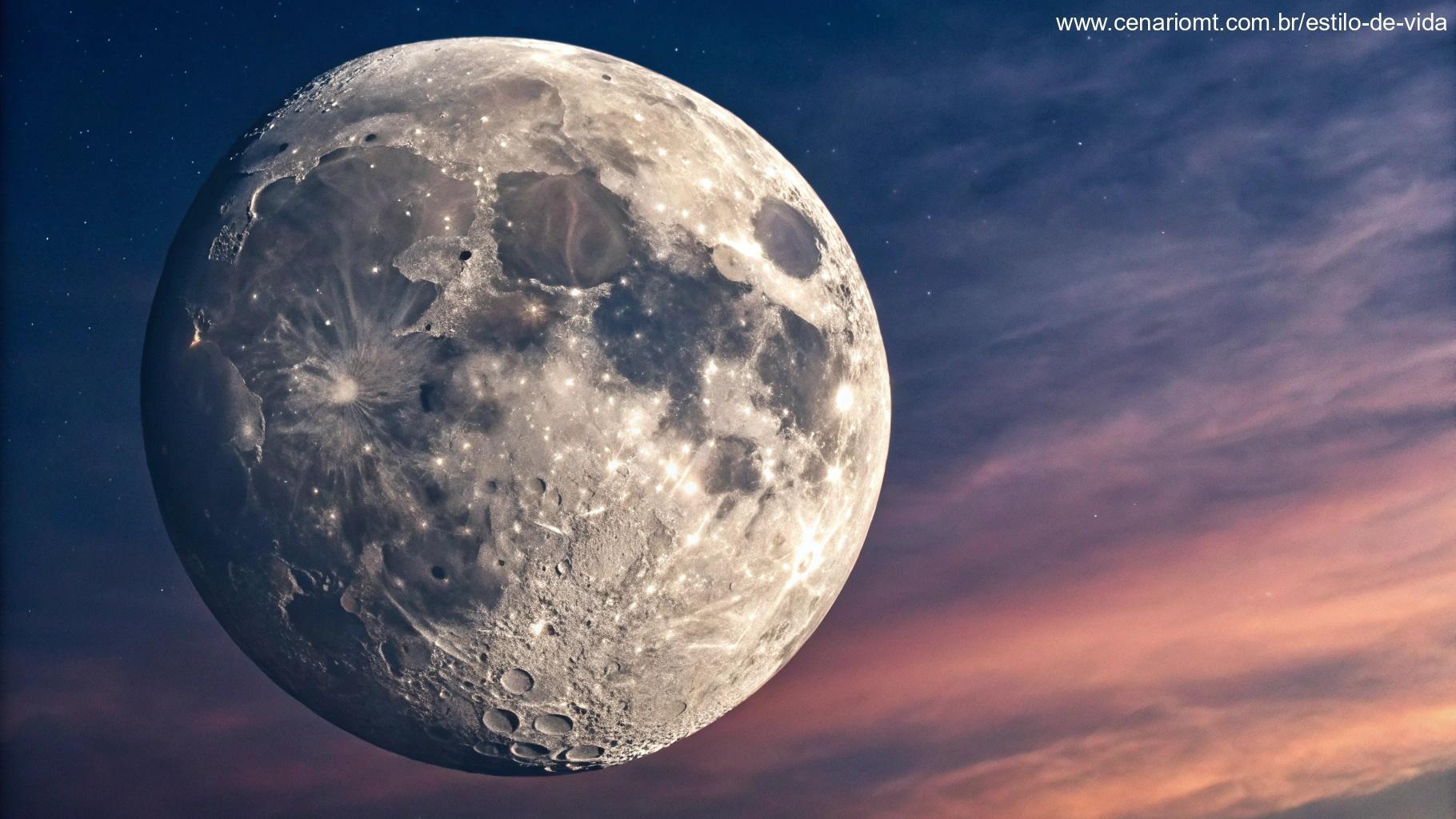 Imagem detalhada da fase Gibosa Minguante da Lua, com superfície texturizada, crateras profundas e contrastes de luz e sombra.
