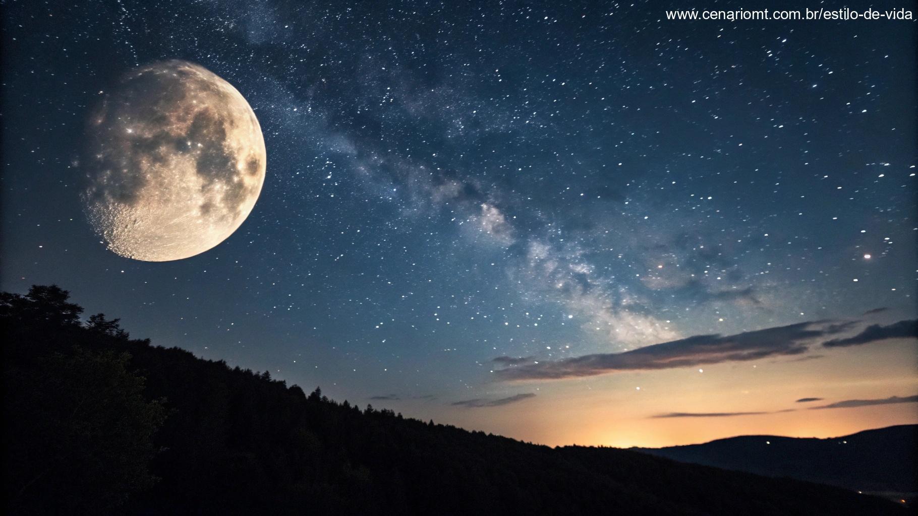 Imagem da Lua Minguante em um céu estrelado, mostrando sua influência no ambiente noturno.