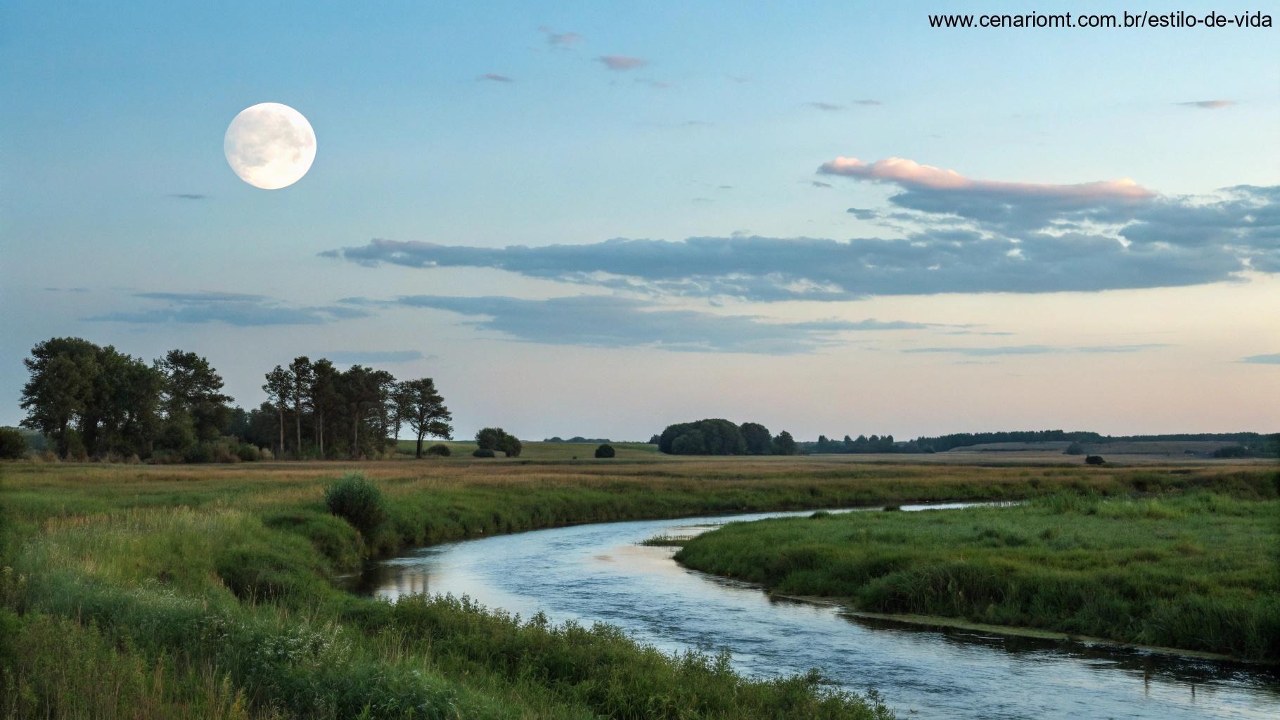 Como a Lua Influencia o Seu Dia, com a Lua Gibosa Crescente iluminando uma paisagem tranquila.