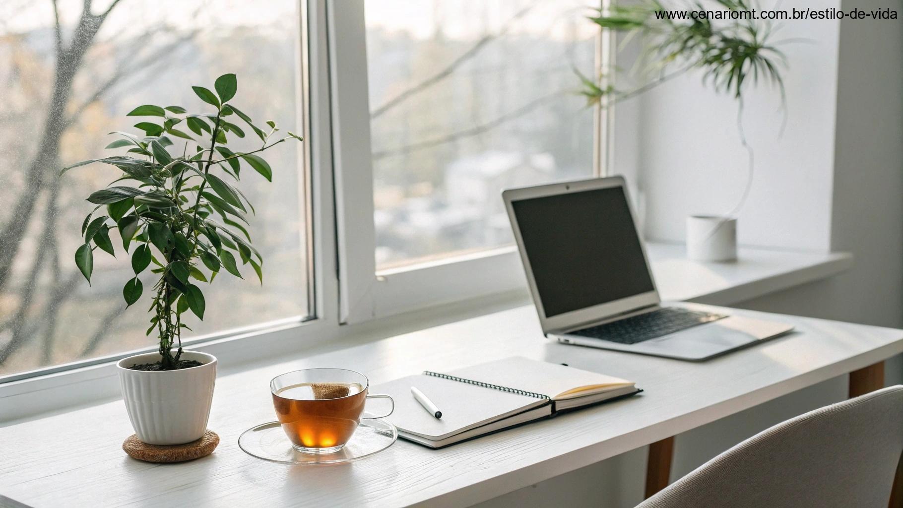 Espaço de trabalho minimalista com ambiente inspirador.