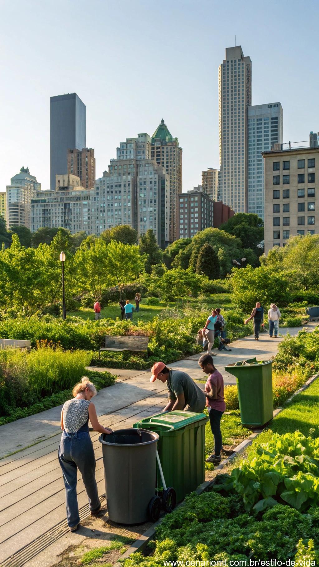 Compostagem como prática sustentável em uma cidade verde.