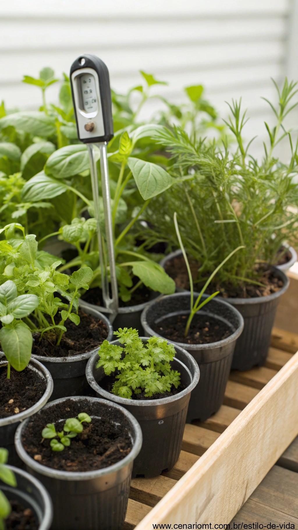Controle da umidade do solo para cultivo de temperos.