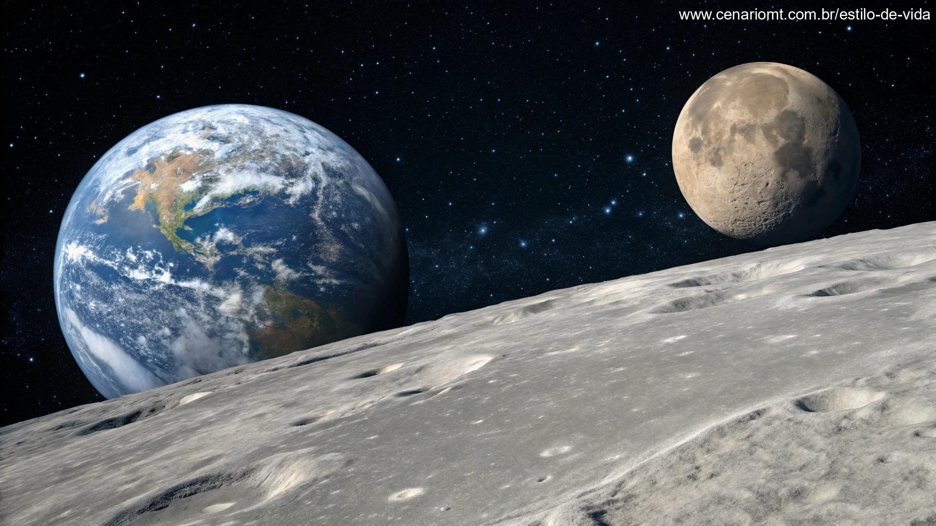 A Lua vista do espaço, mostrando sua distância da Terra.